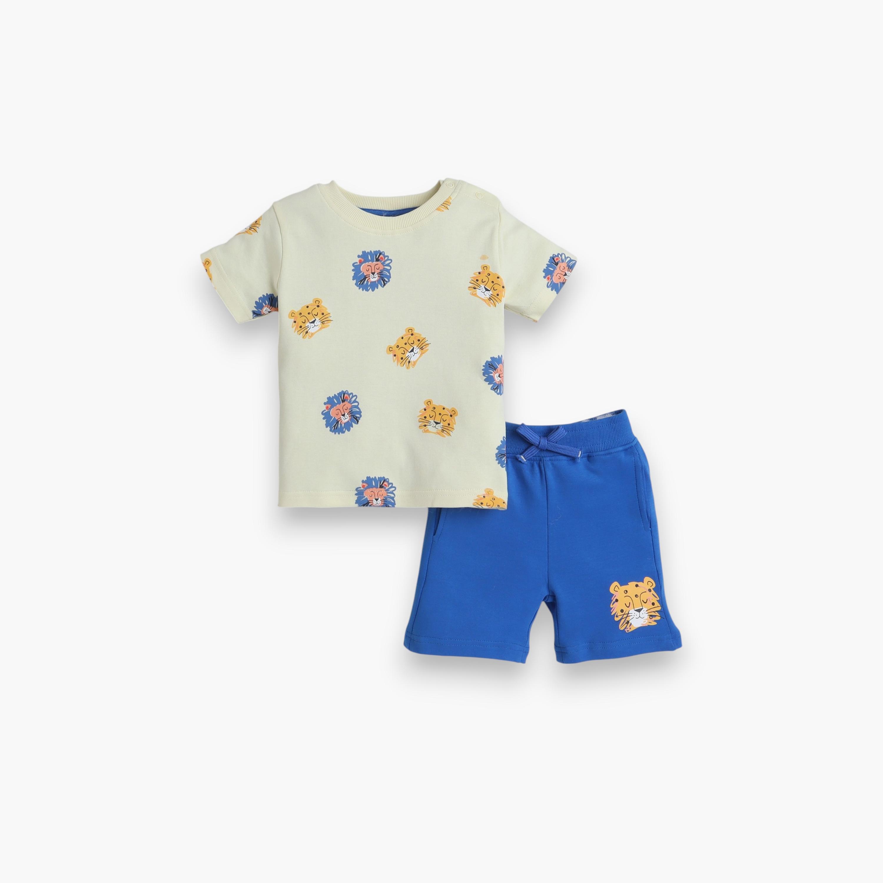 تي شيرت مطبوع بأكمام قصيرة مع شورت من قطعتين من فيكتور اند جين-baby-boys-clothing-setsandcoords-image-1