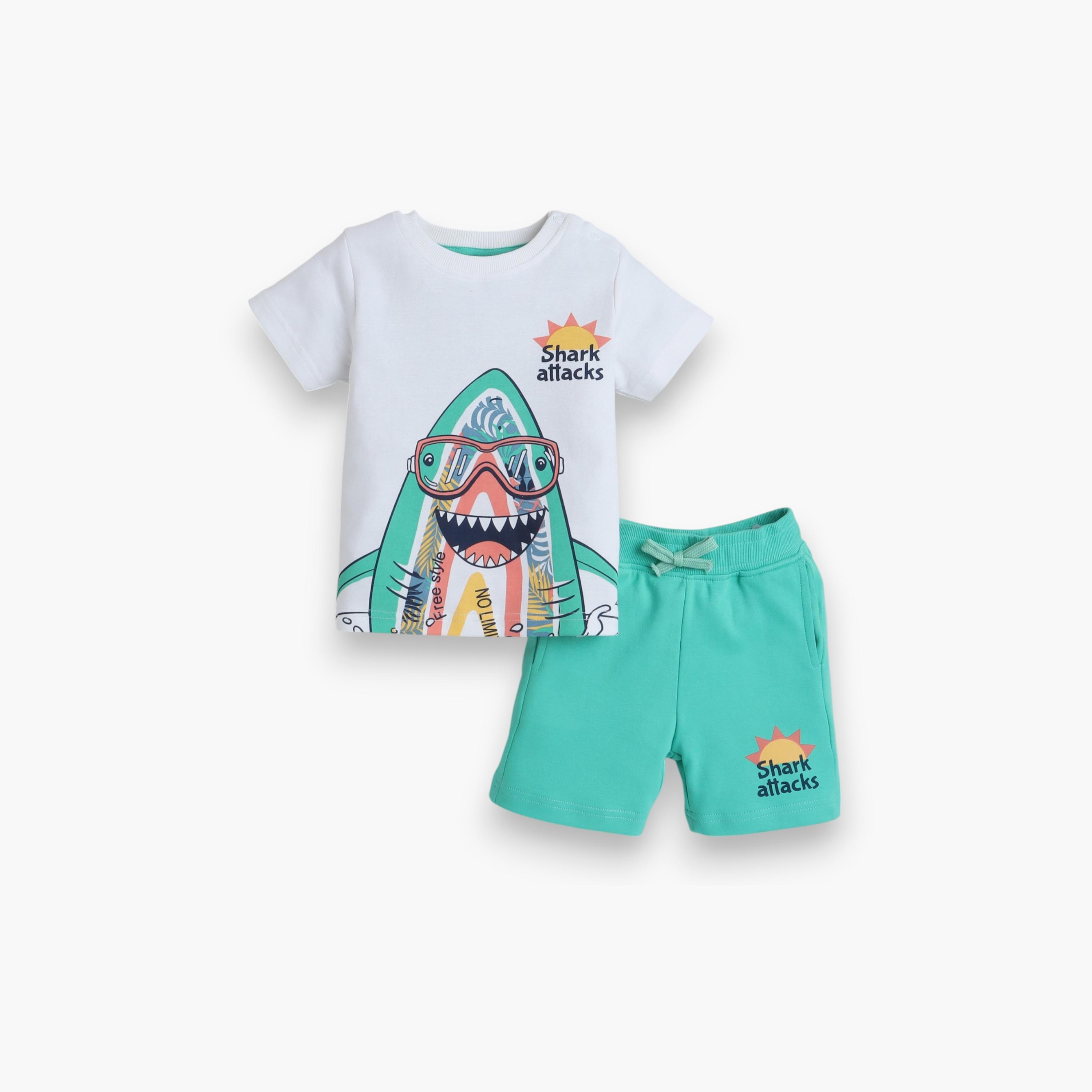 تي شيرت مطبوع بأكمام قصيرة مع شورت من قطعتين من فيكتور اند جين-baby-boys-clothing-setsandcoords-image-1