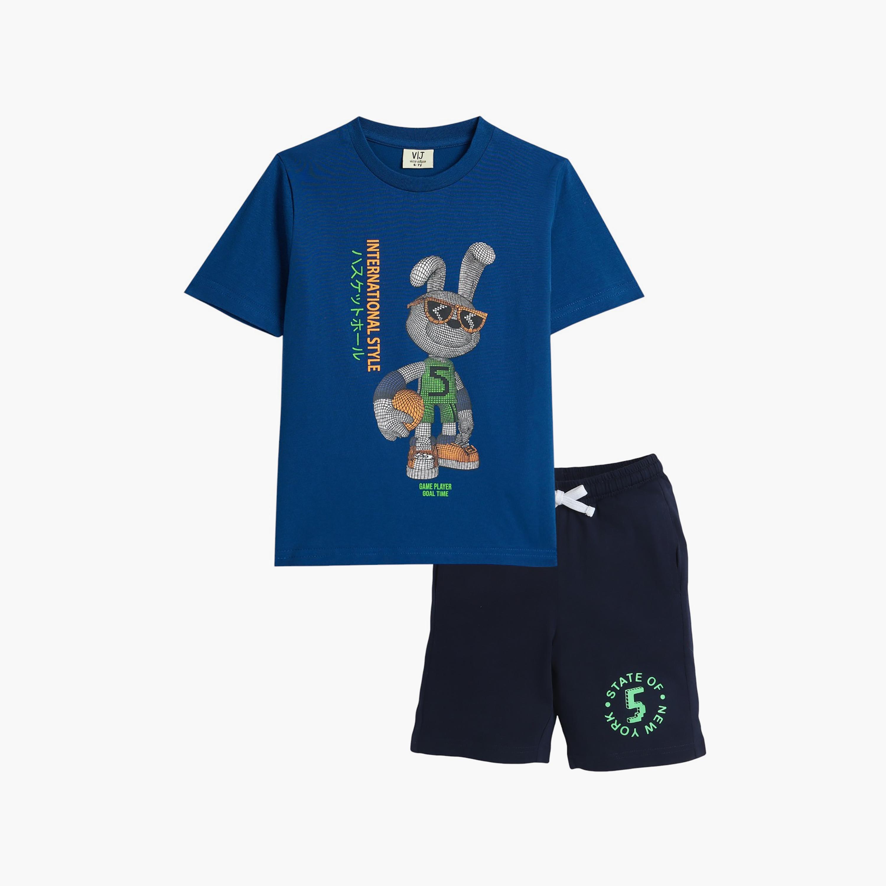 Victor and Jane 2-Piece Printed Short Sleeves T-Shirt with Shorts-boys-clothing-setsandcoords-image-1