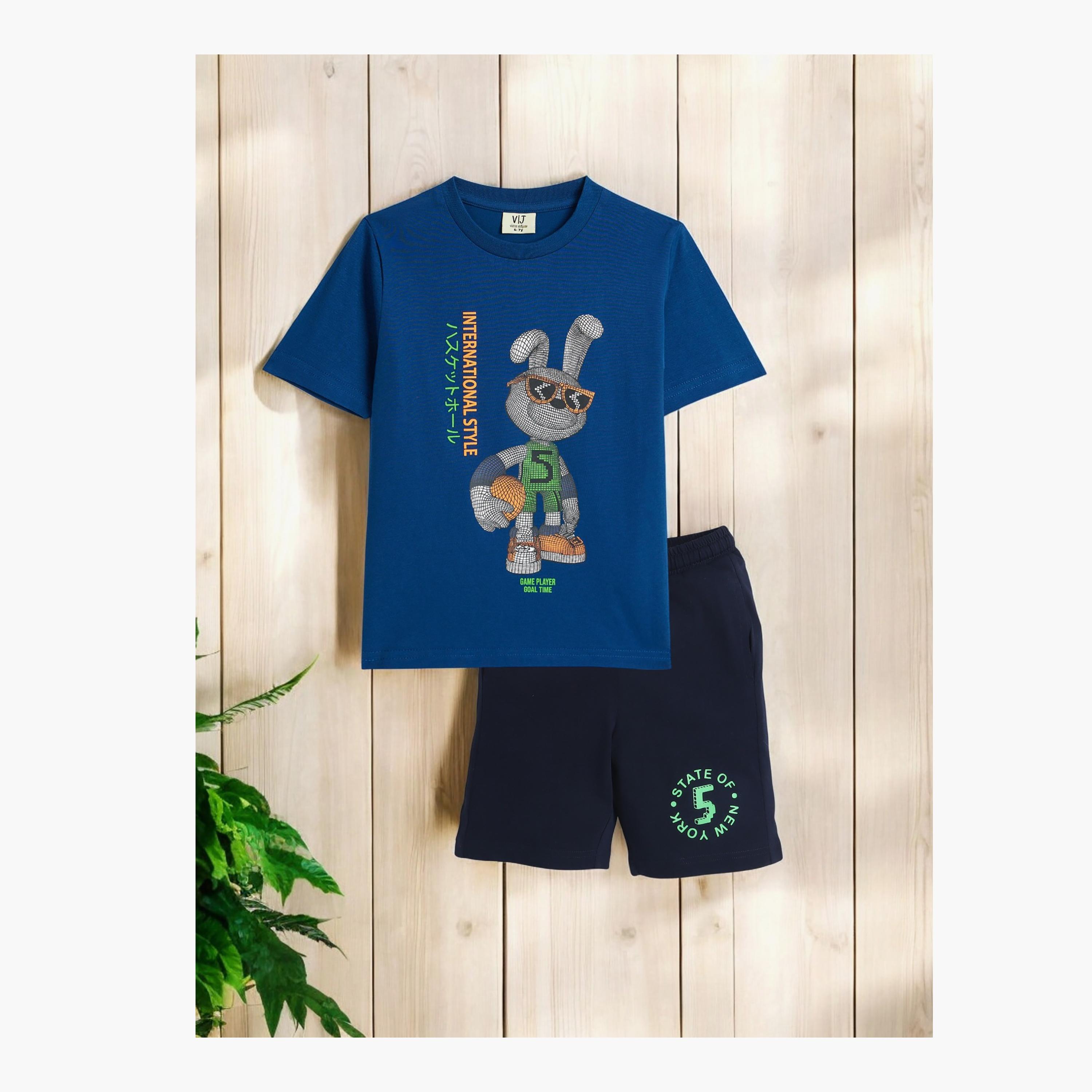 Victor and Jane 2-Piece Printed Short Sleeves T-Shirt with Shorts-boys-clothing-setsandcoords-image-5