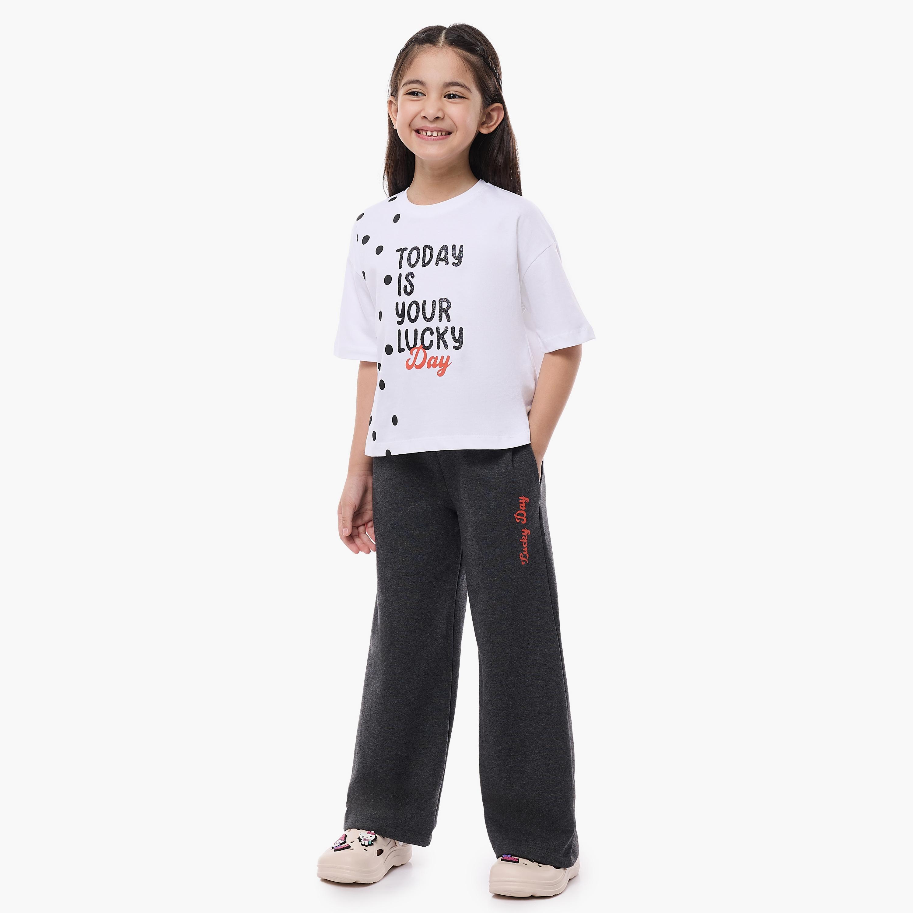 تي شيرت مطبوع بأكمام كاب مع بنطلون من قطعتين من فيكتور اند جين-girls-clothing-setsandcoords-image-1