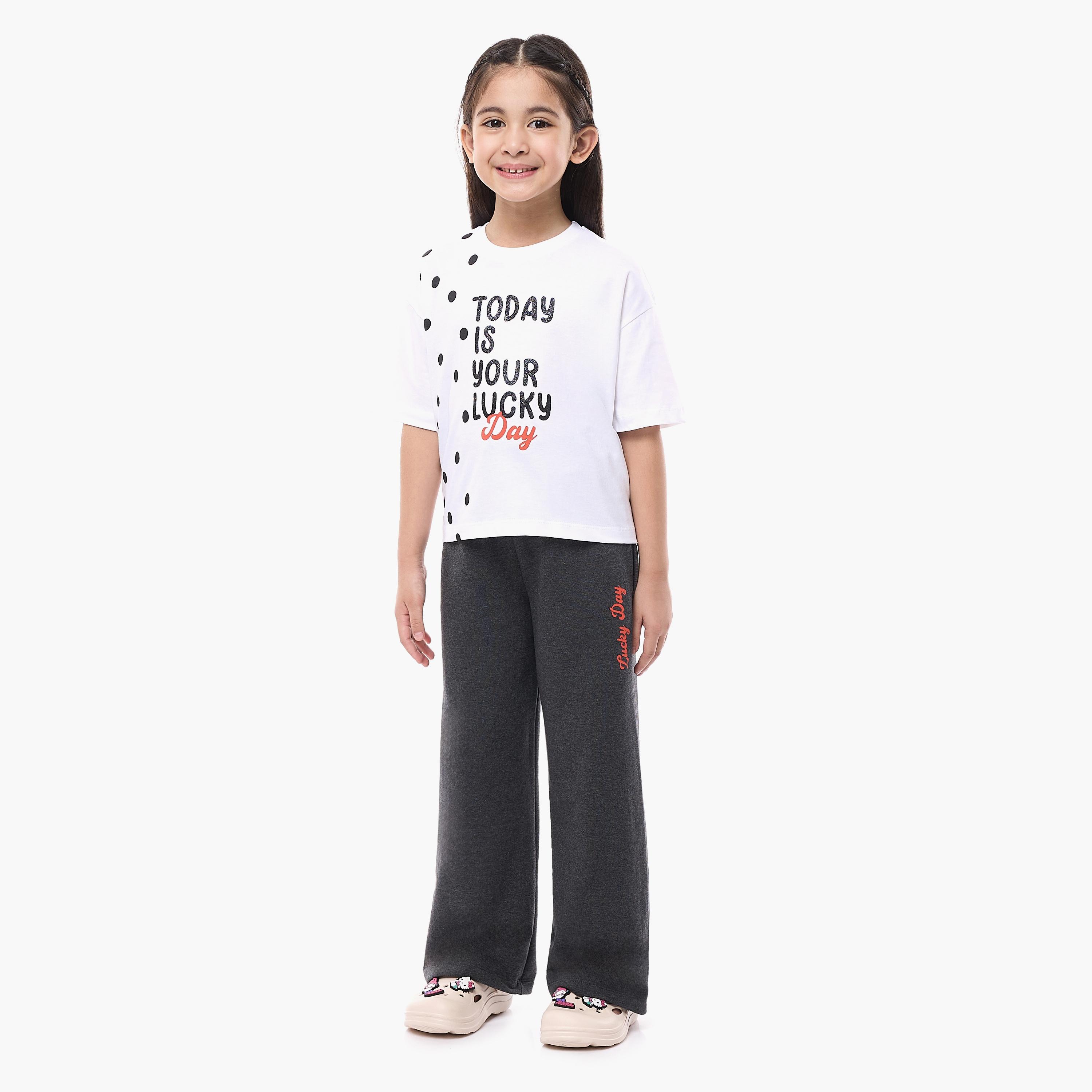 تي شيرت مطبوع بأكمام كاب مع بنطلون من قطعتين من فيكتور اند جين-girls-clothing-setsandcoords-image-5