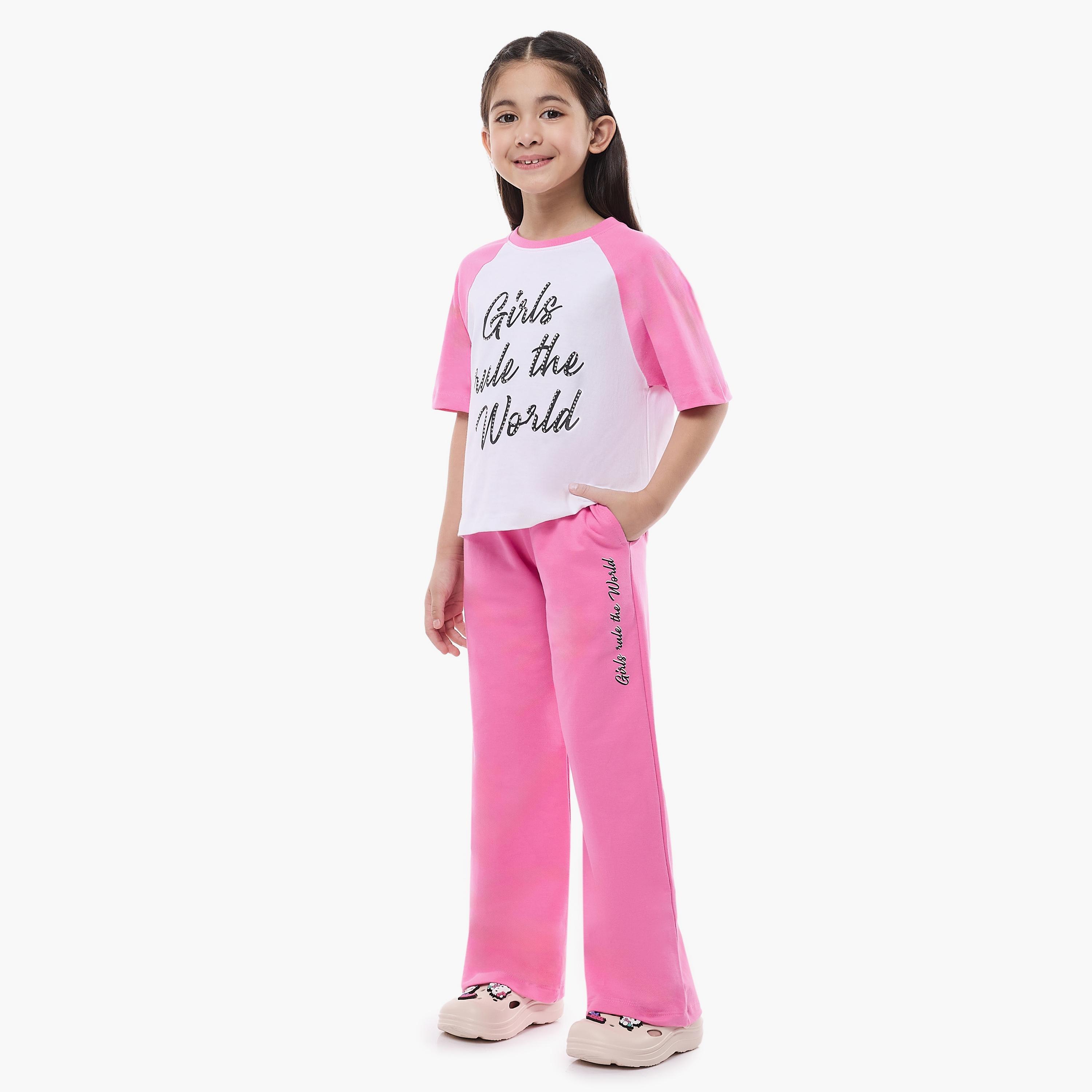 تي شيرت مطبوع بأكمام قصيرة مع بنطلون من قطعتين من فيكتور اند جين-girls-clothing-setsandcoords-image-1