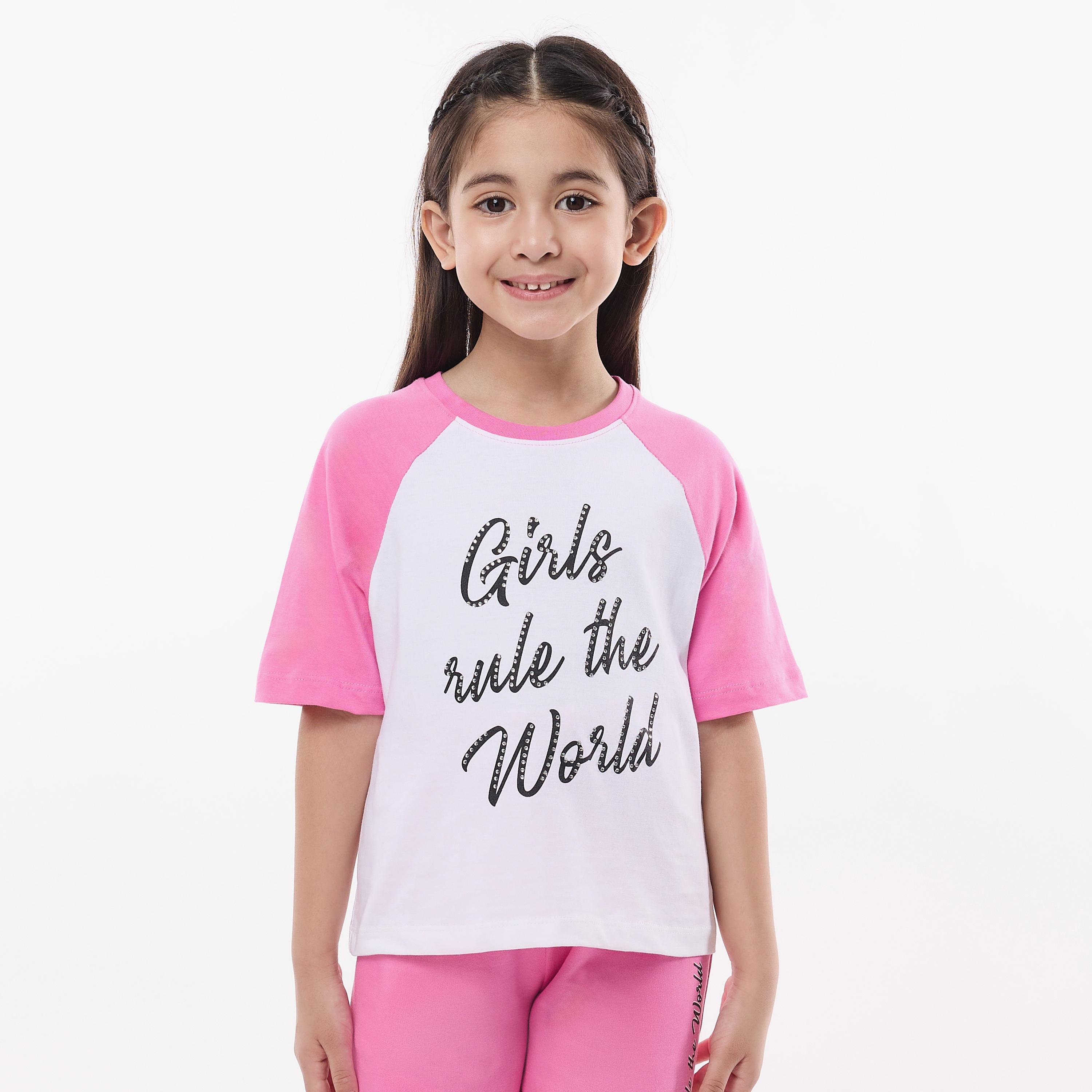 تي شيرت مطبوع بأكمام قصيرة مع بنطلون من قطعتين من فيكتور اند جين-girls-clothing-setsandcoords-image-3