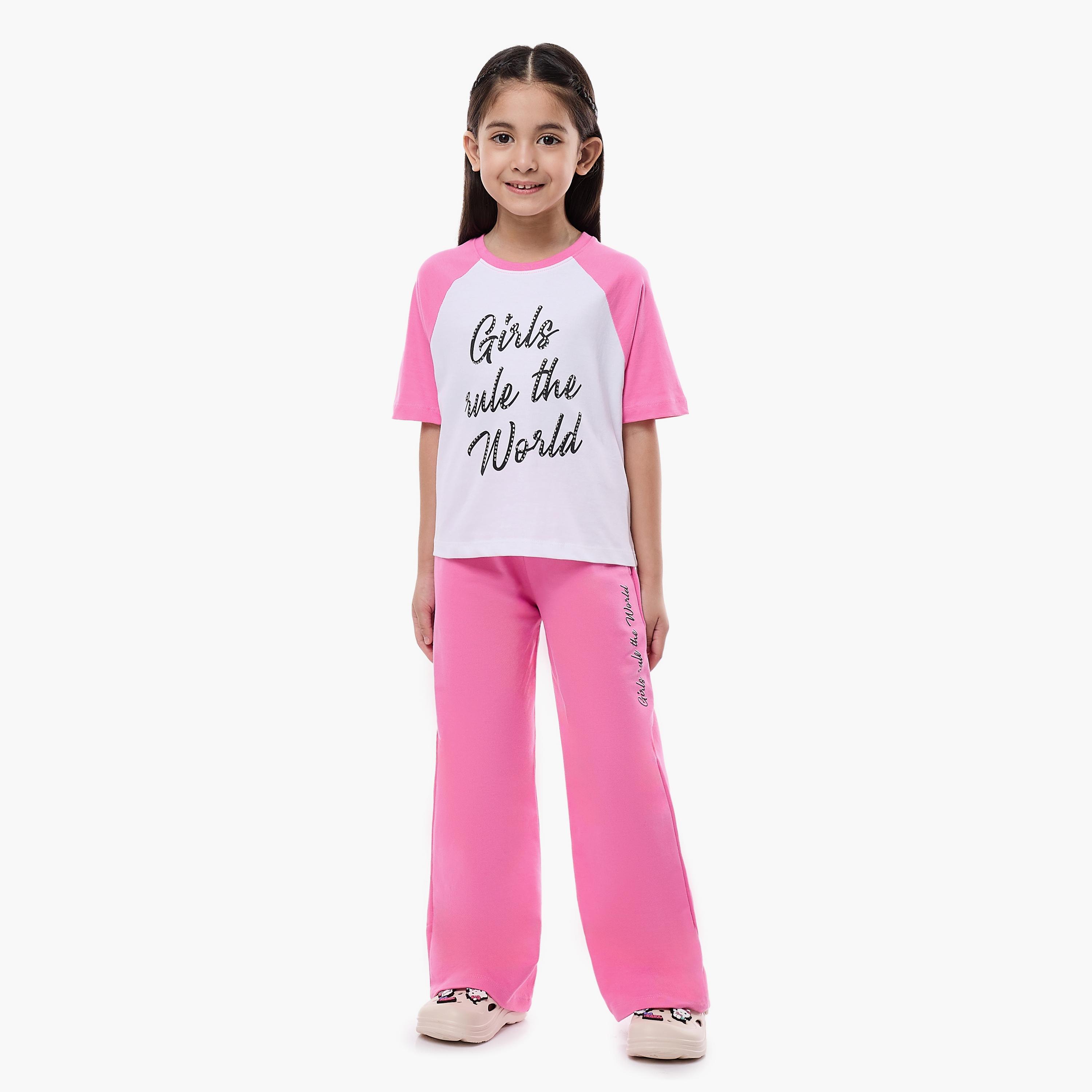 تي شيرت مطبوع بأكمام قصيرة مع بنطلون من قطعتين من فيكتور اند جين-girls-clothing-setsandcoords-image-5