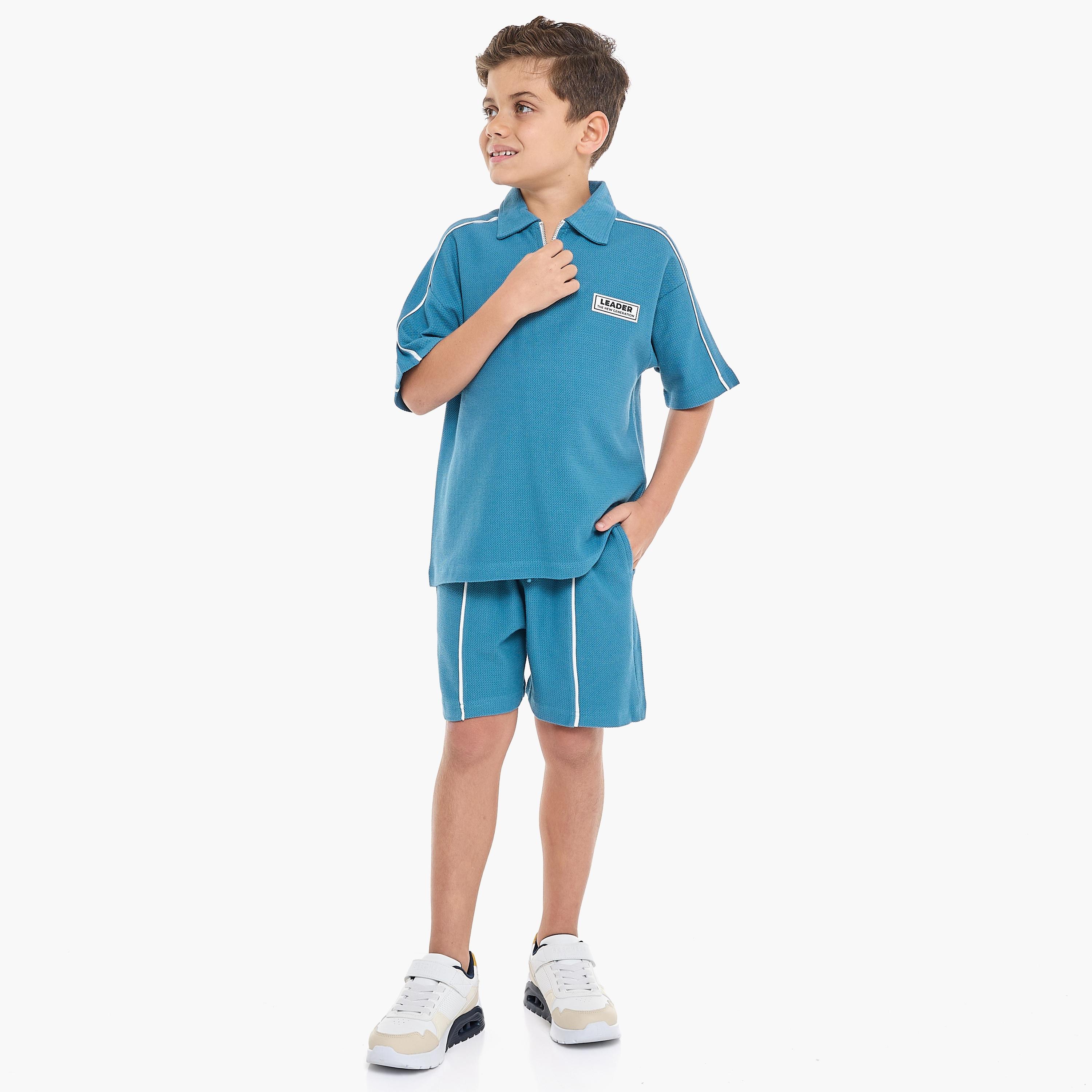 تي شيرت سادة بأكمام قصيرة مع شورت من قطعتين من فيكتور اند جين-boys-clothing-setsandcoords-image-1