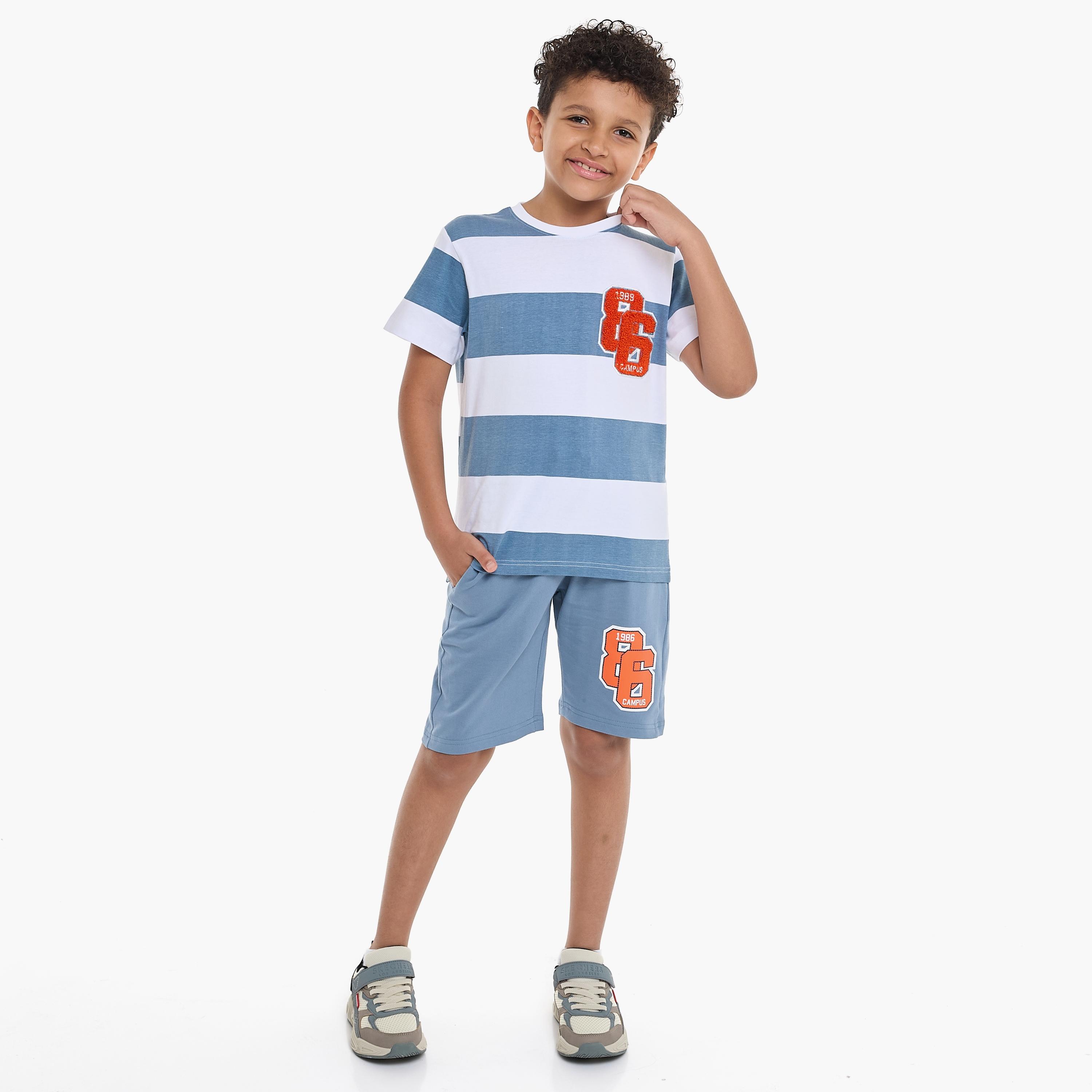 Victor and Jane 2-Piece Striped Short Sleeves T-Shirt with Shorts-boys-clothing-setsandcoords-image-1
