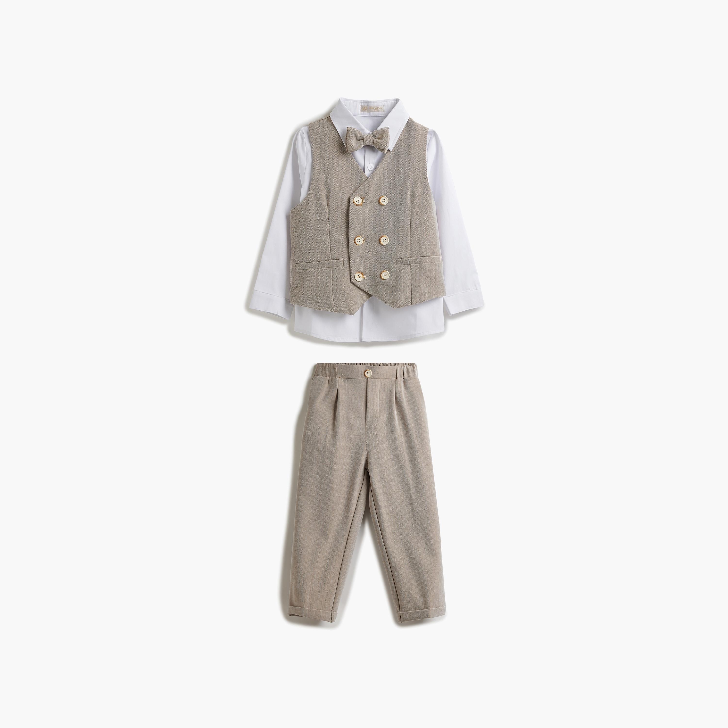 قميص سادة بأكمام طويلة 3 قطع وبنطلون وصدرية من فيكتور اند جين-boys-clothing-setsandcoords-image-5