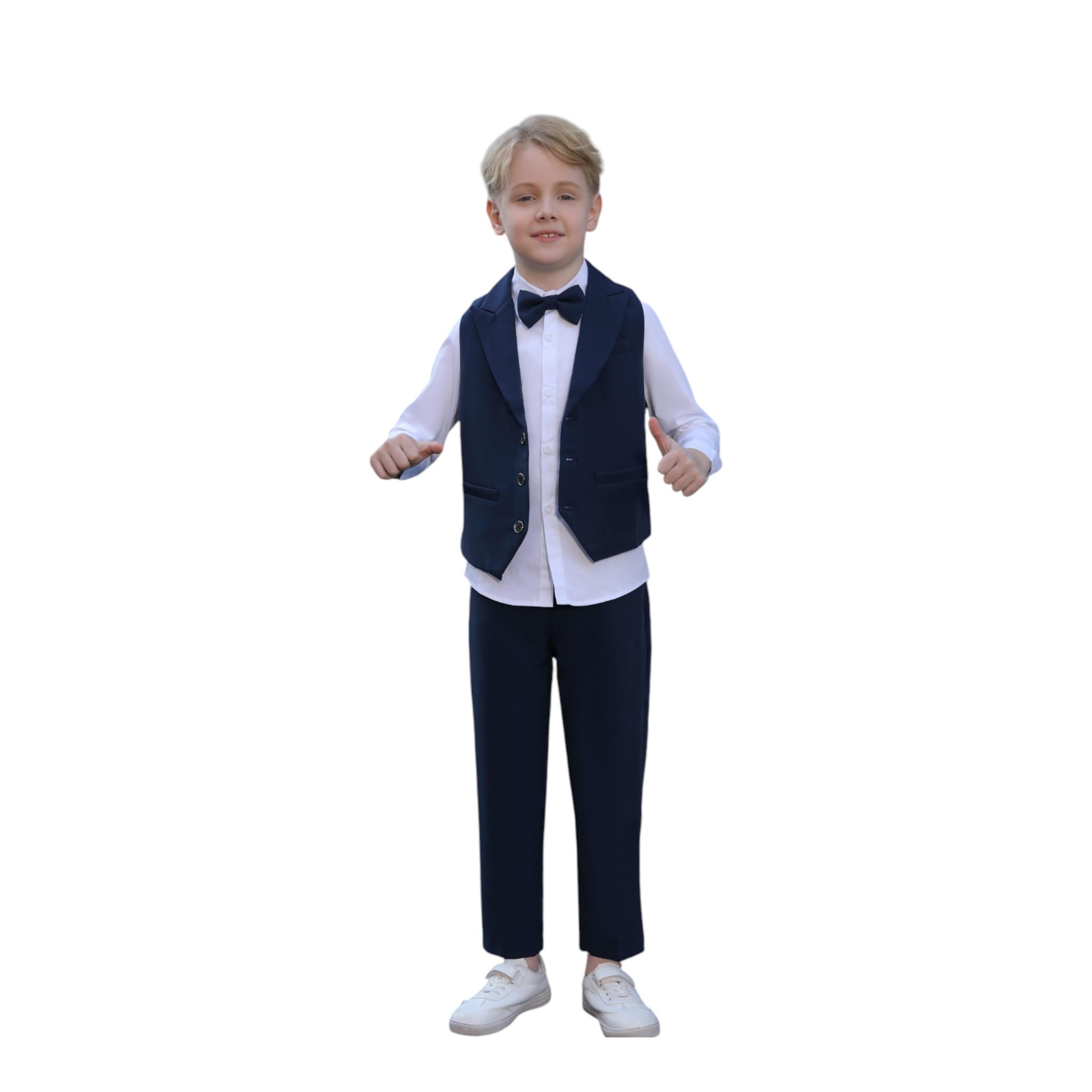 قميص سادة بأكمام طويلة 3 قطع وبنطلون وصدرية من فيكتور اند جين-boys-clothing-setsandcoords-image-1
