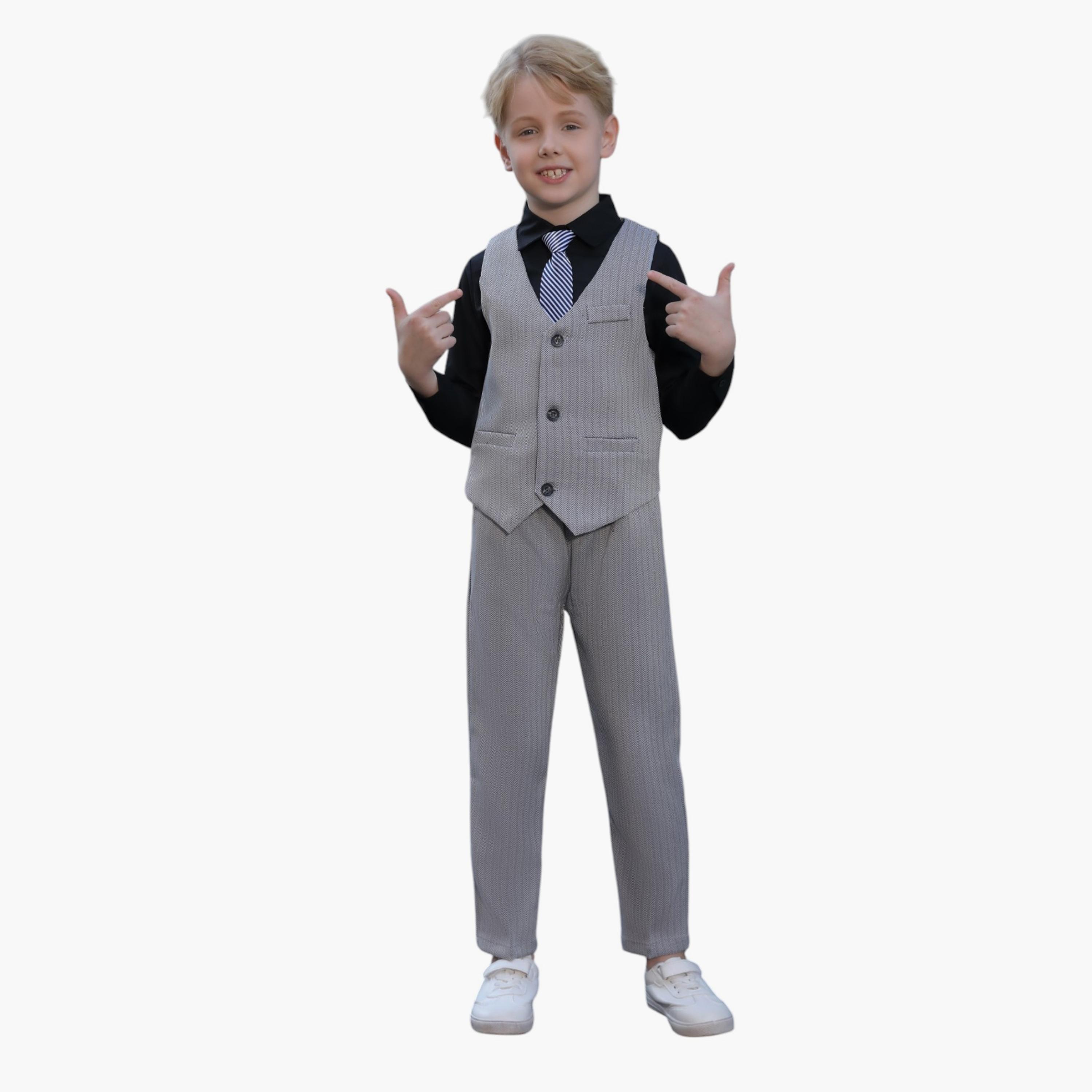 قميص سادة بأكمام طويلة 3 قطع وبنطلون وصدرية من فيكتور اند جين-boys-clothing-setsandcoords-image-1