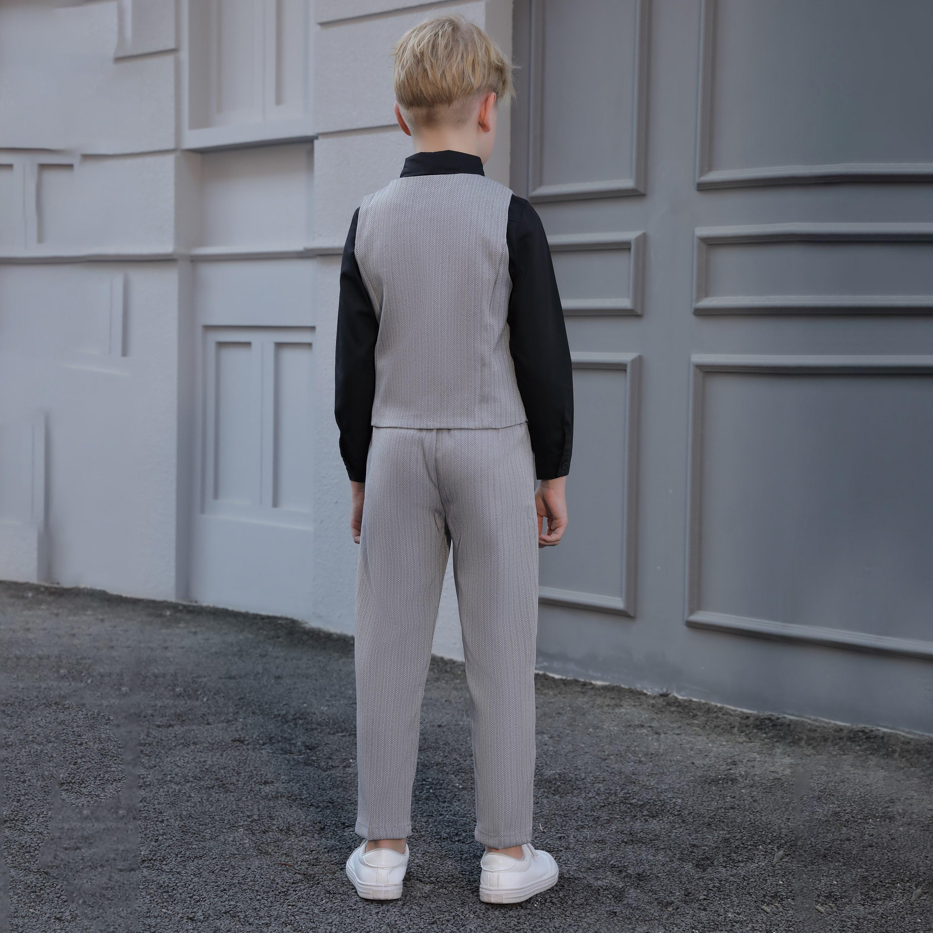 قميص سادة بأكمام طويلة 3 قطع وبنطلون وصدرية من فيكتور اند جين-boys-clothing-setsandcoords-image-6