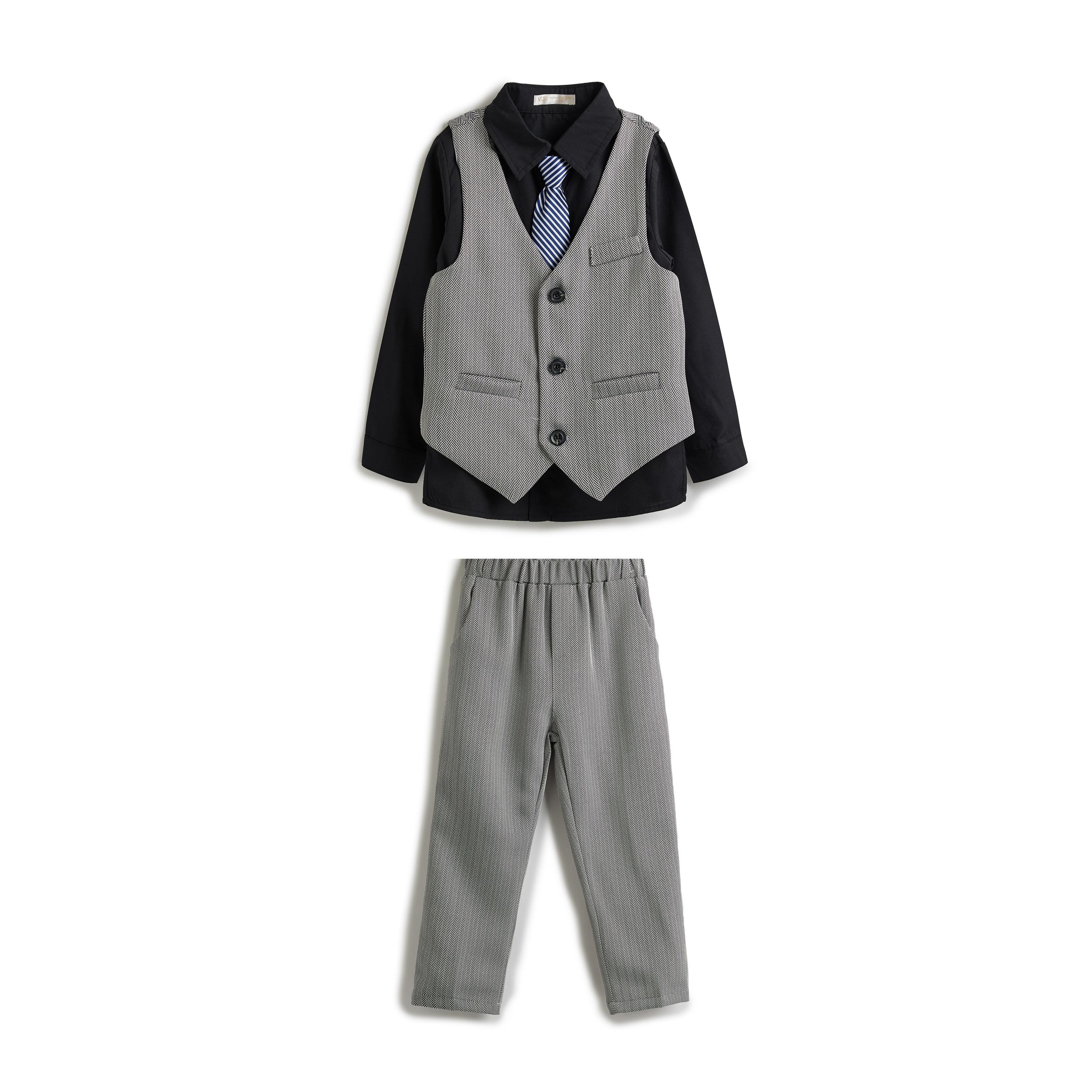 قميص سادة بأكمام طويلة 3 قطع وبنطلون وصدرية من فيكتور اند جين-boys-clothing-setsandcoords-image-7