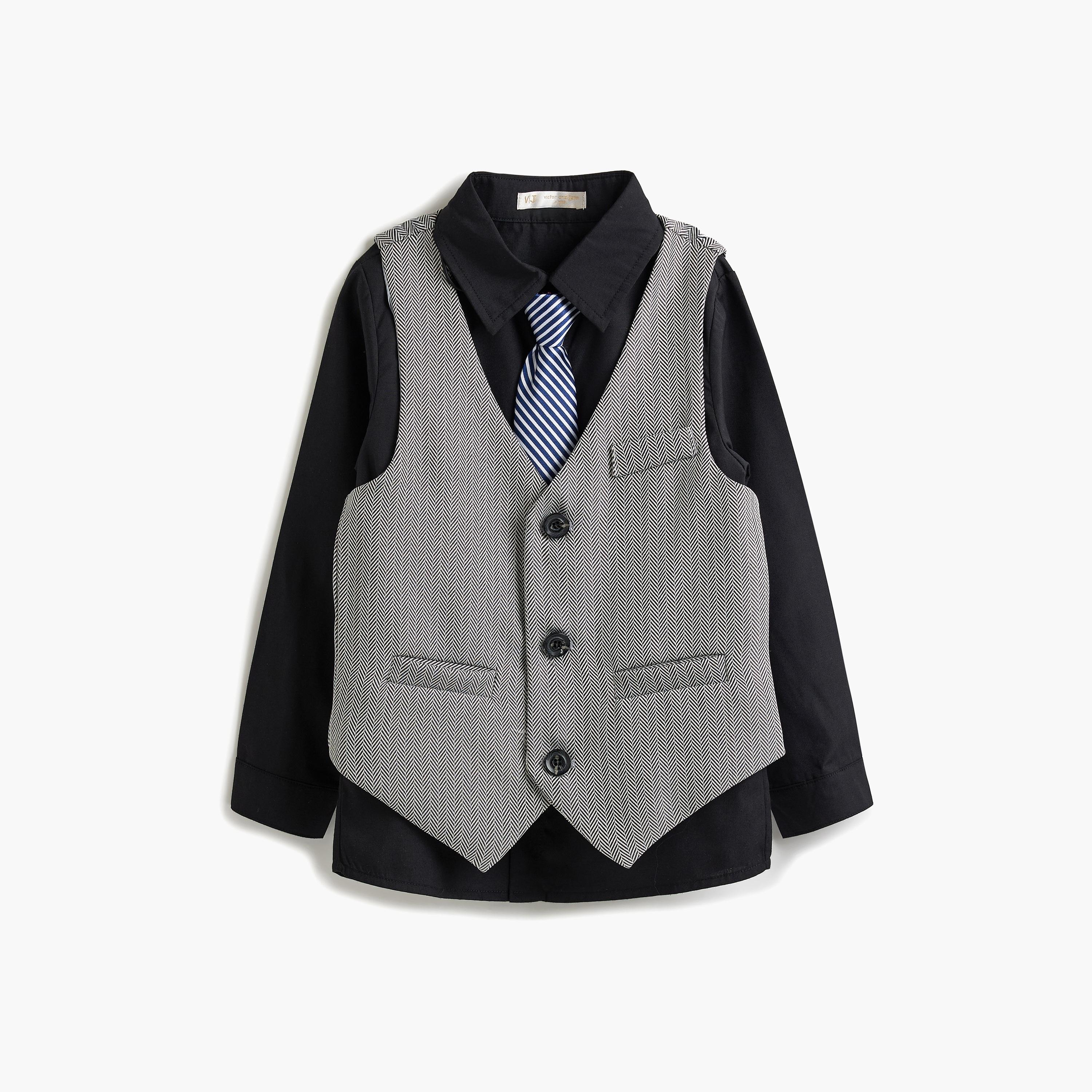 قميص سادة بأكمام طويلة 3 قطع وبنطلون وصدرية من فيكتور اند جين-boys-clothing-setsandcoords-image-8