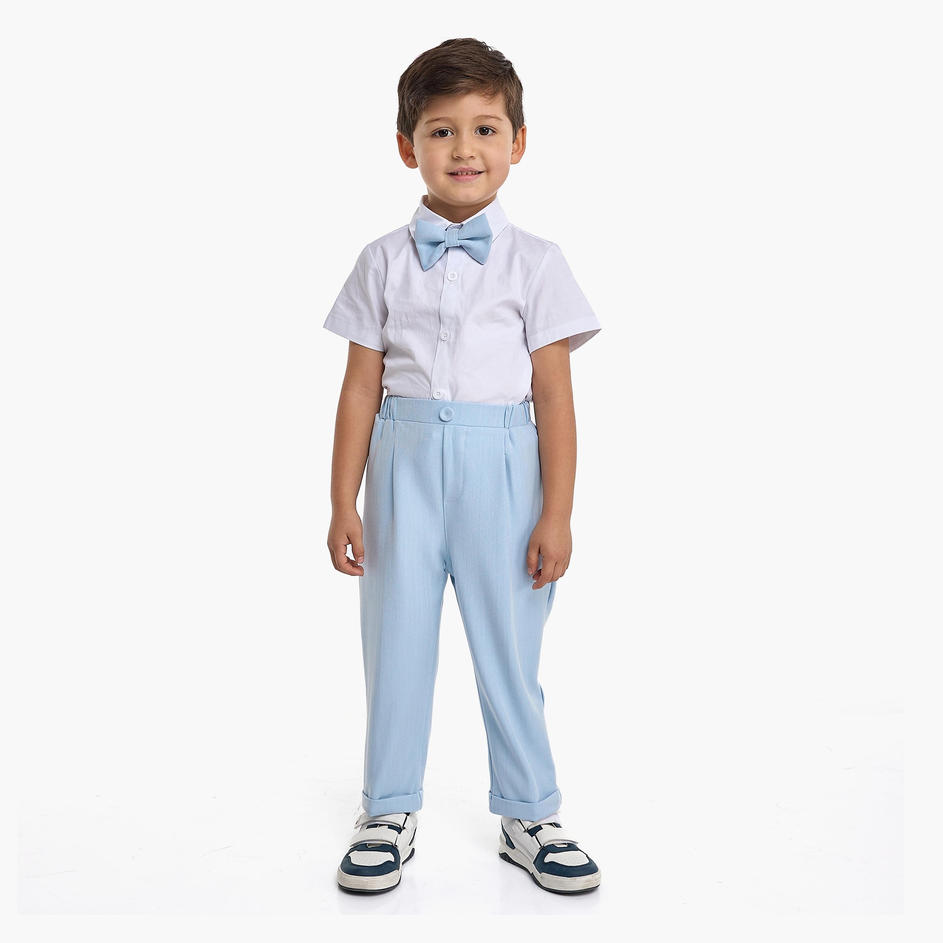 Victor and Jane 4-Piece Solid Short Sleeves Shirt, Pants, Waistcoat with Tie-boys-clothing-setsandcoords-image-3