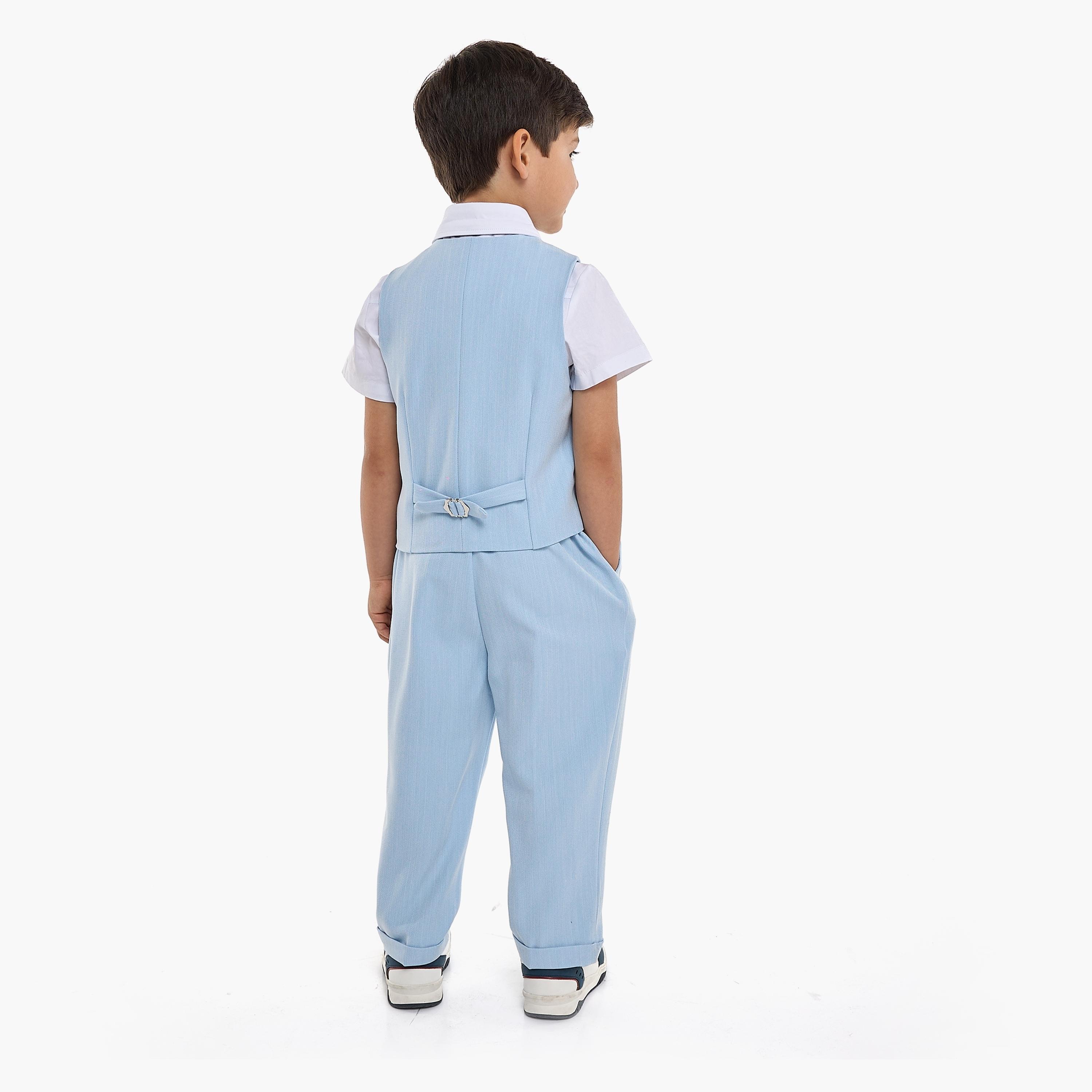 Victor and Jane 4-Piece Solid Short Sleeves Shirt, Pants, Waistcoat with Tie-boys-clothing-setsandcoords-image-4