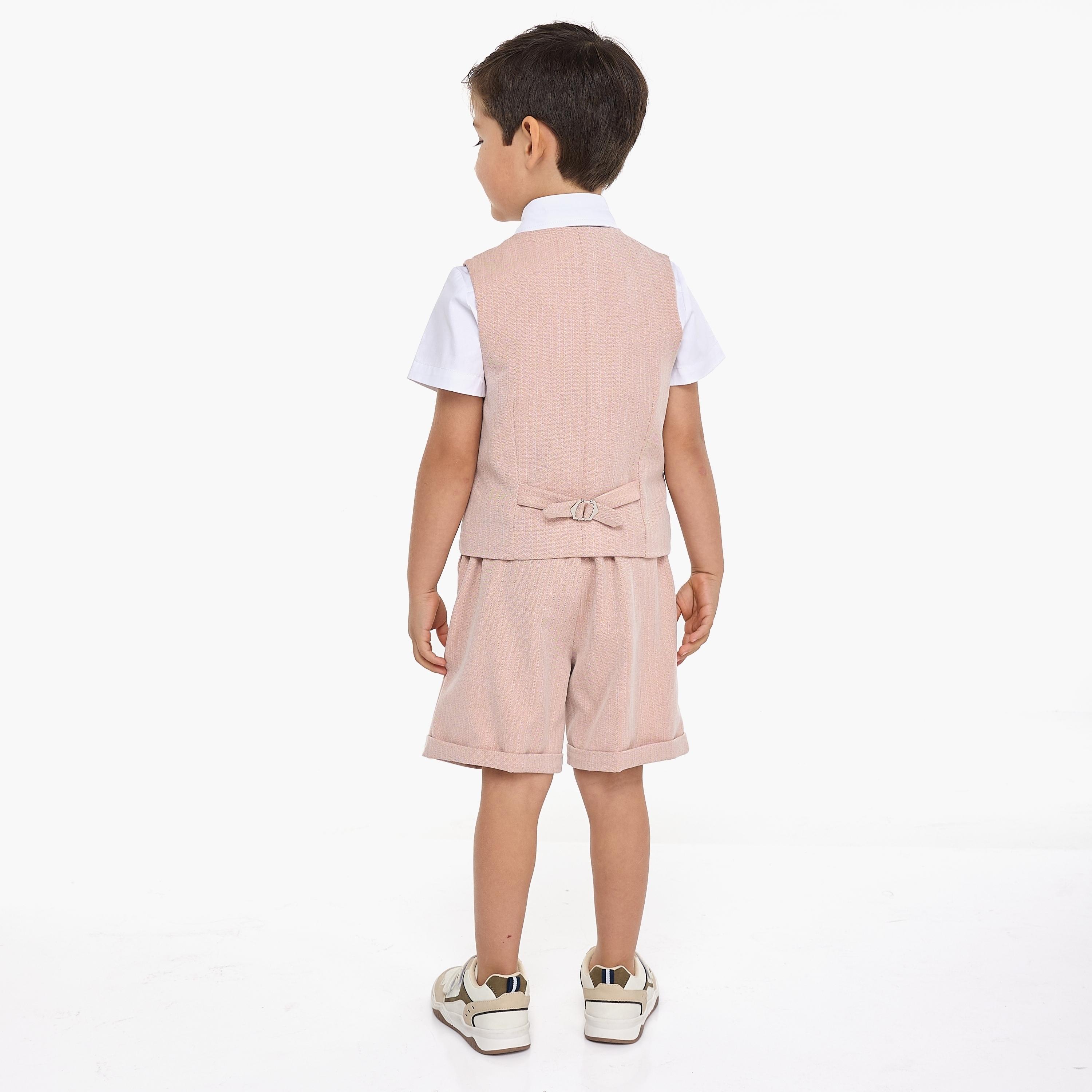 Victor and Jane 4-Piece Solid Short Sleeves Shirt, Shorts, Waistcoat with Tie-boys-clothing-setsandcoords-image-5