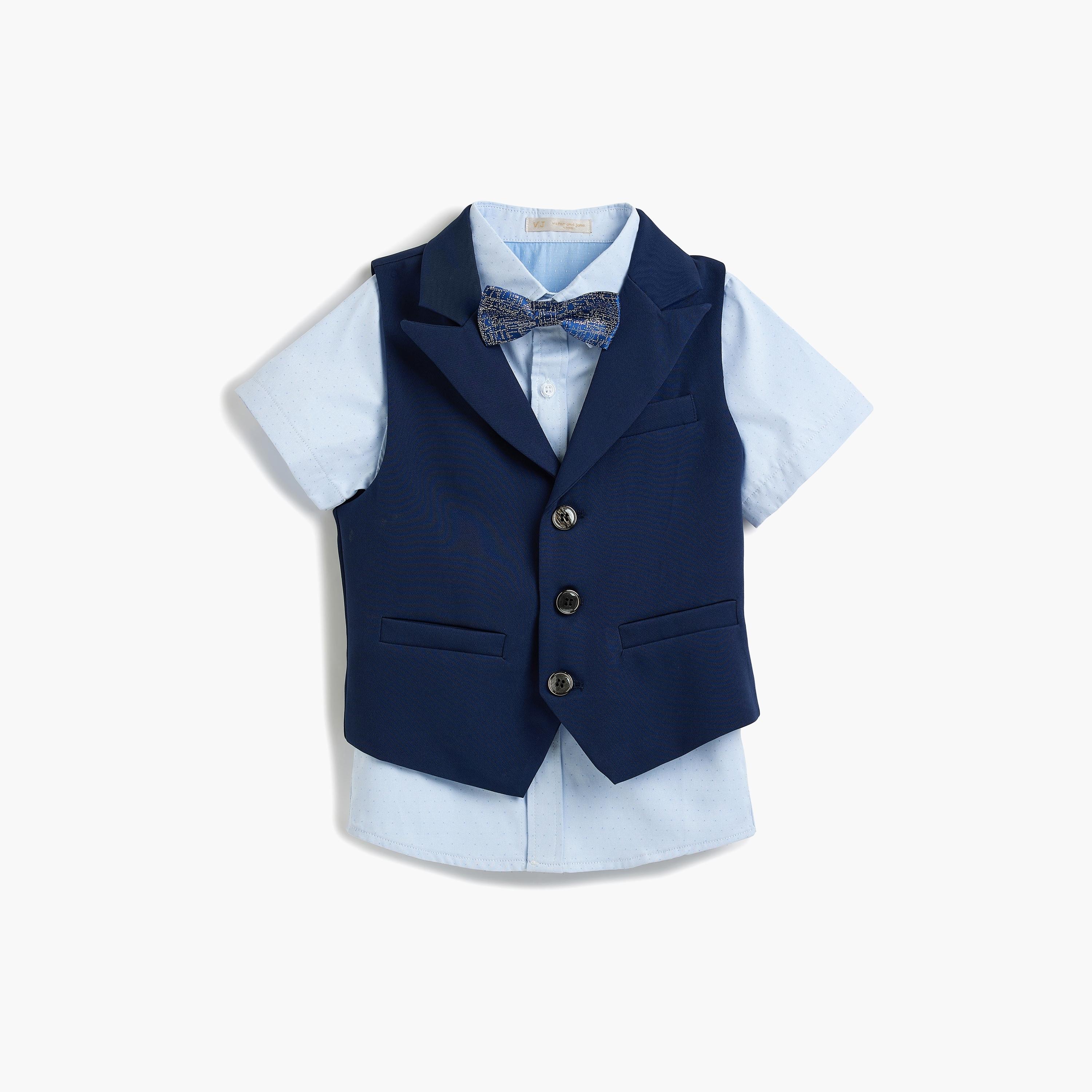 Victor and Jane 4-Piece Solid Short Sleeves Shirt, Shorts, Waistcoat with Tie-boys-clothing-setsandcoords-image-5