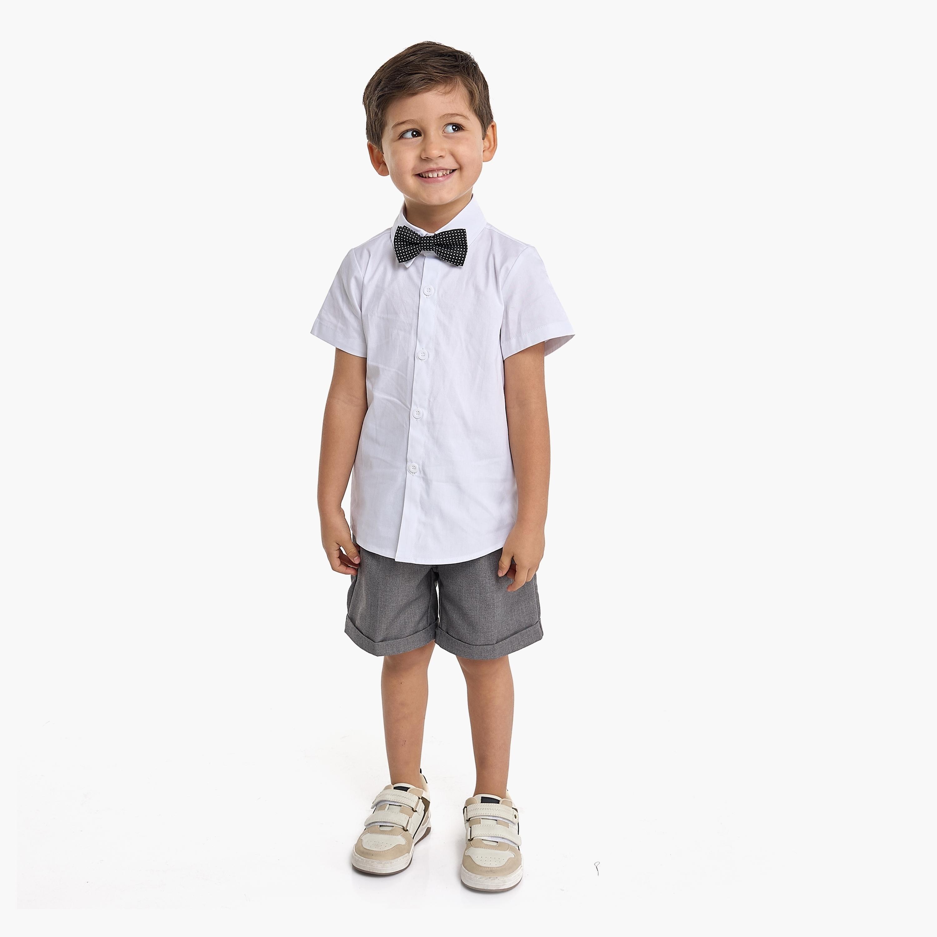 Victor and Jane 4-Piece Solid Short Sleeves Shirt, Shorts, Waistcoat with Tie-boys-clothing-setsandcoords-image-3
