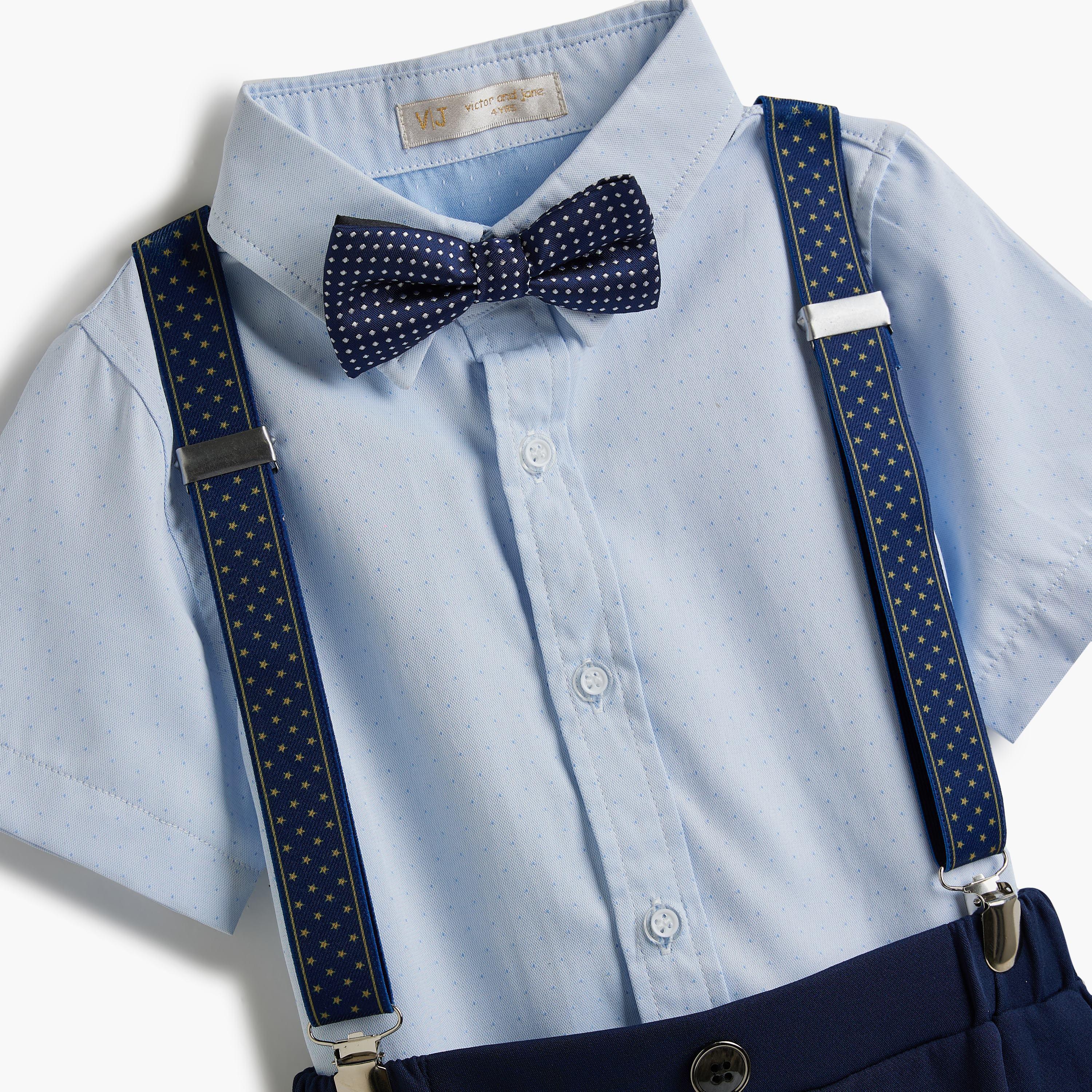 قميص سادة بأكمام قصيرة 4 قطع وشورت وحمالة مع ربطة عنق من فيكتور اند جين-boys-clothing-setsandcoords-image-10