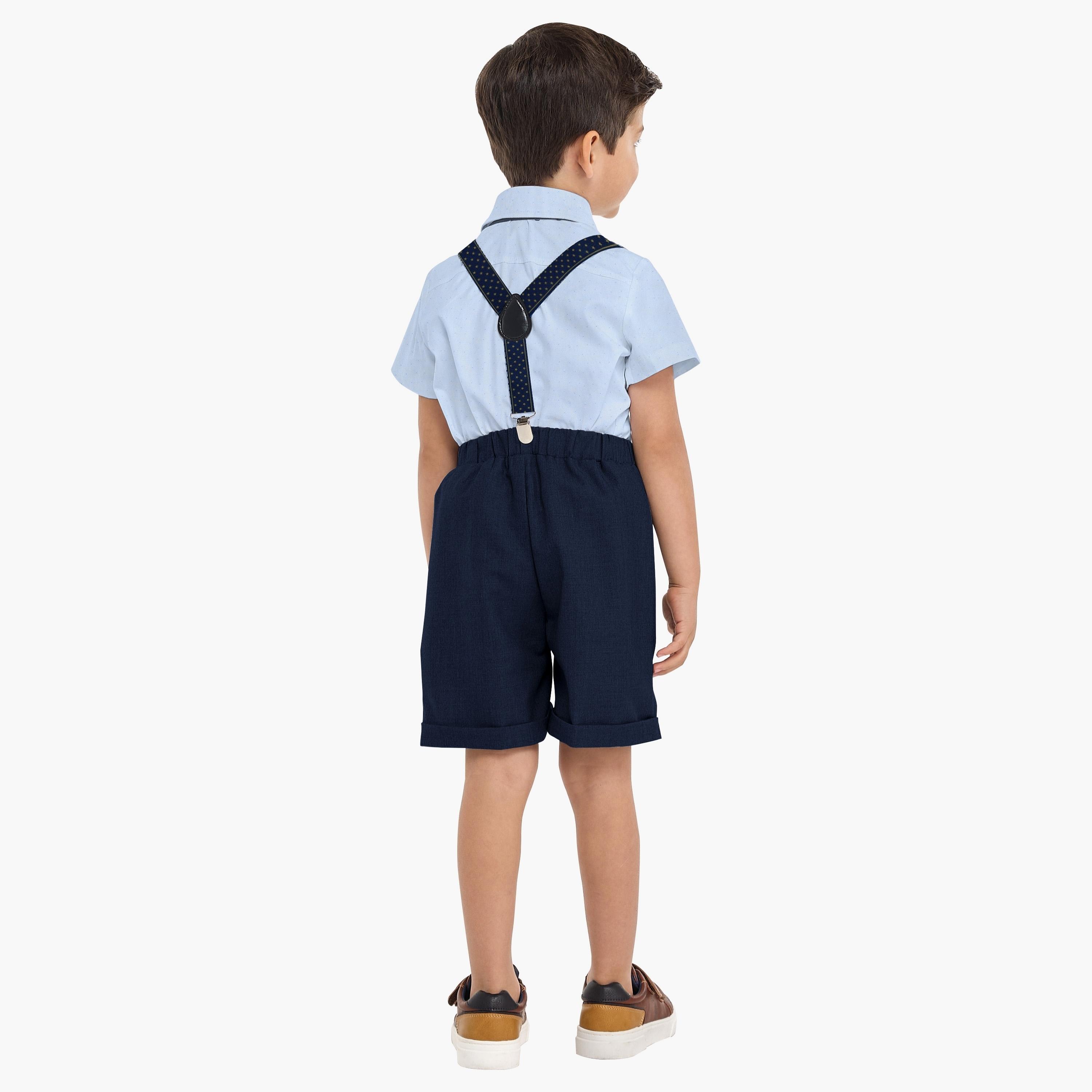 قميص سادة بأكمام قصيرة 4 قطع وشورت وحمالة مع ربطة عنق من فيكتور اند جين-boys-clothing-setsandcoords-image-3