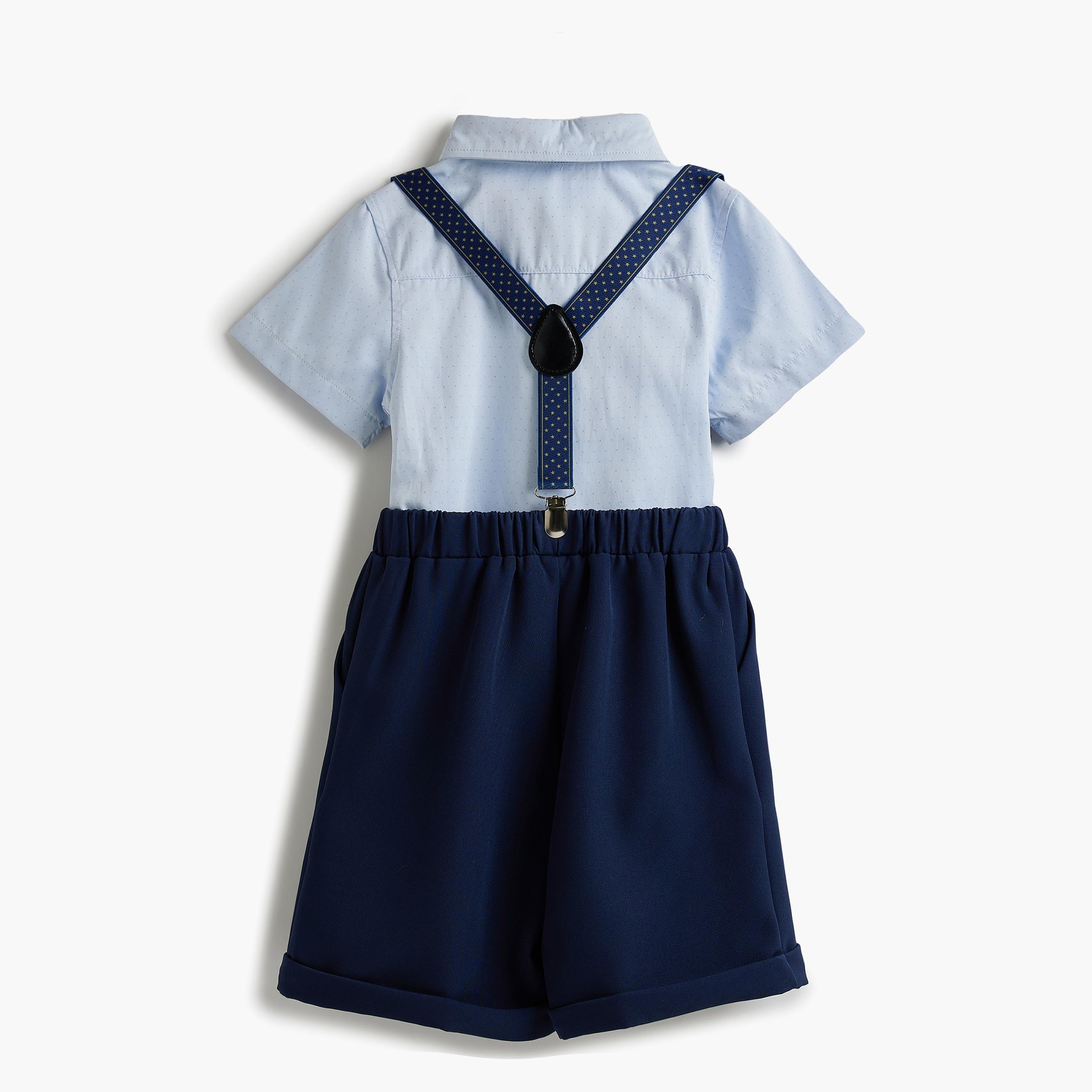قميص سادة بأكمام قصيرة 4 قطع وشورت وحمالة مع ربطة عنق من فيكتور اند جين-boys-clothing-setsandcoords-image-5