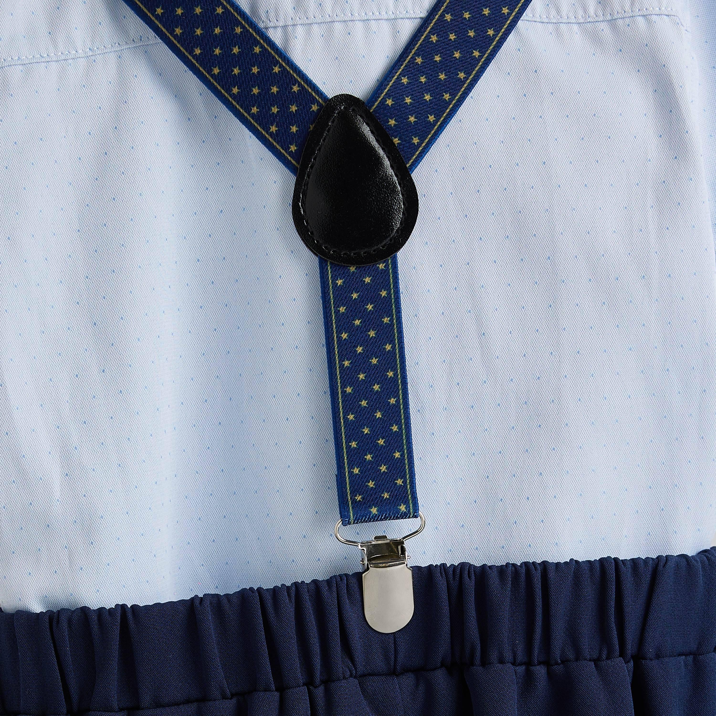 قميص سادة بأكمام قصيرة 4 قطع وشورت وحمالة مع ربطة عنق من فيكتور اند جين-boys-clothing-setsandcoords-image-9