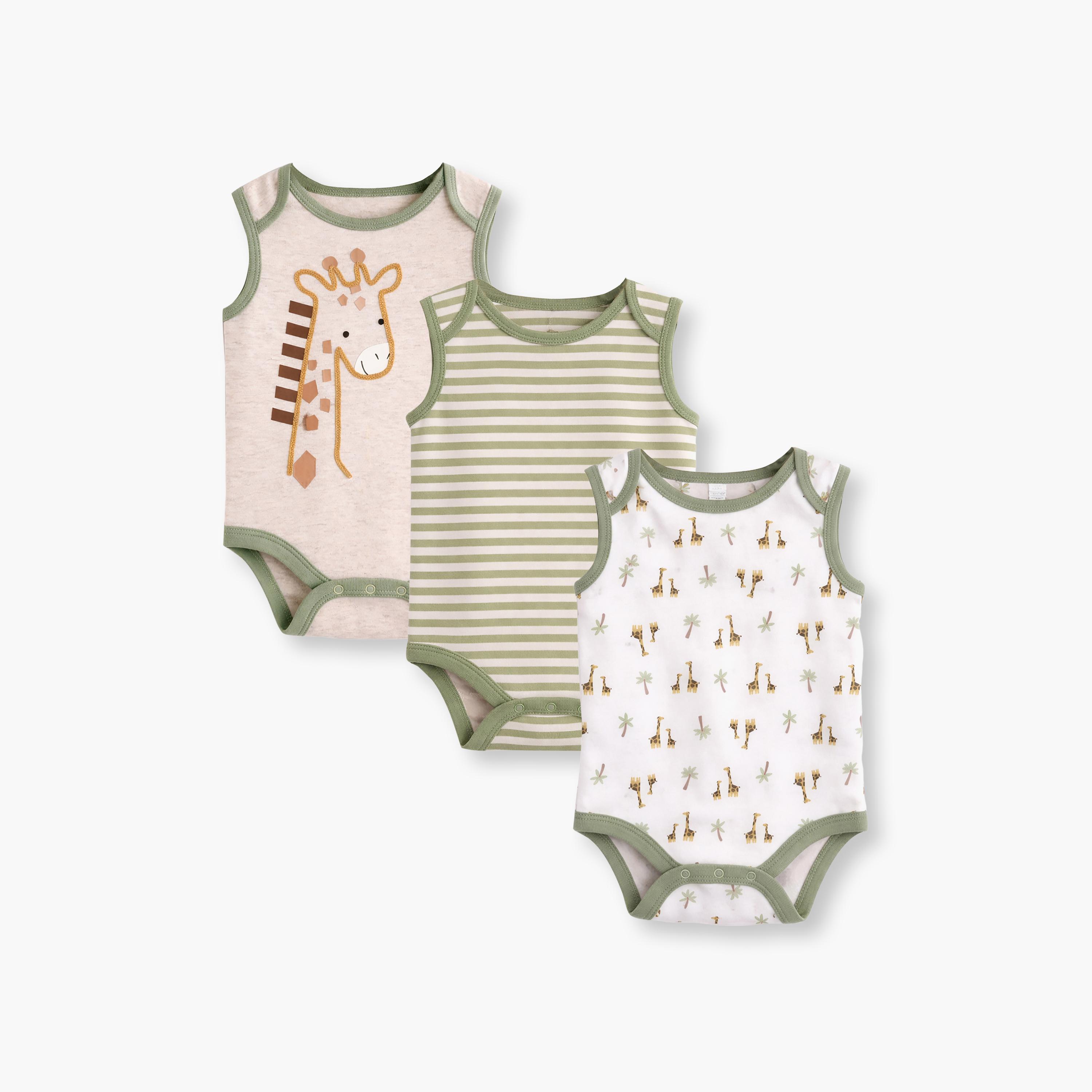 بودي سوت بدون أكمام بطبعة زرافة مكون من 3 قطع من فيكتور آند جين-baby-boys-clothing-bodysuits-image-1