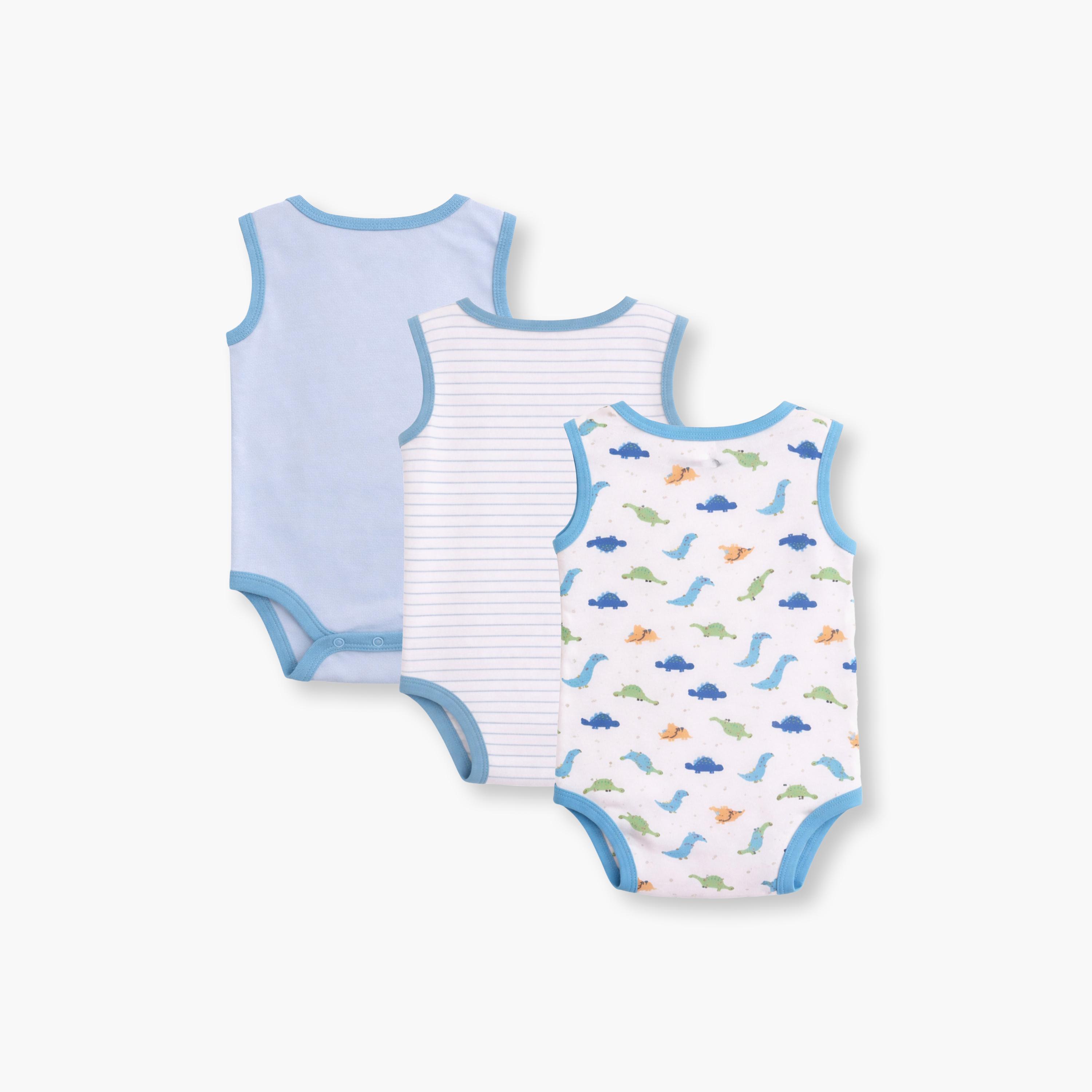 Victor and Jane 3-Piece Sleeveless Dino Printed Bodysuit-baby-boys-clothing-bodysuits-image-2