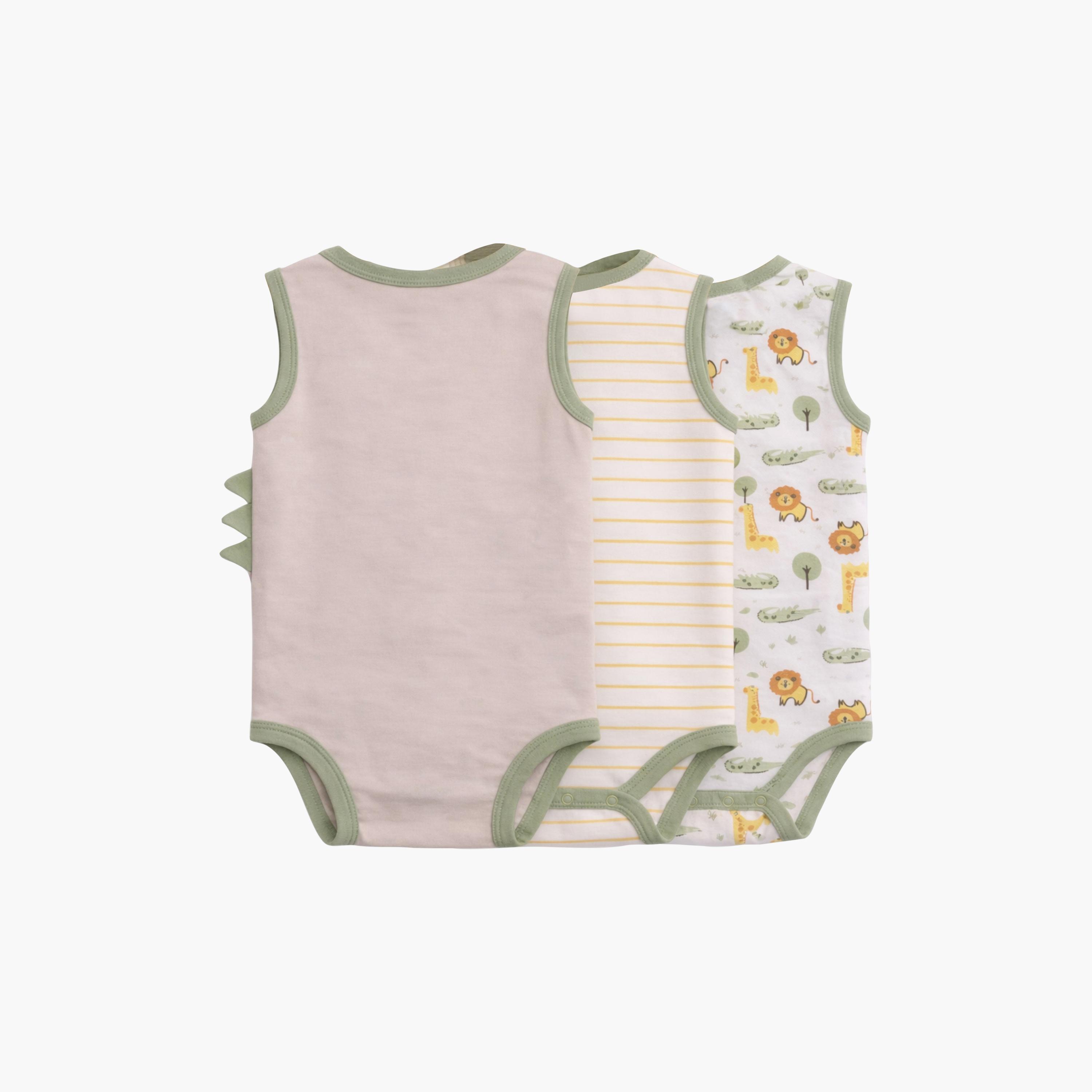 Victor and Jane 3-Piece Sleeveless Crocodile Printed Bodysuit-baby-boys-clothing-bodysuits-image-2