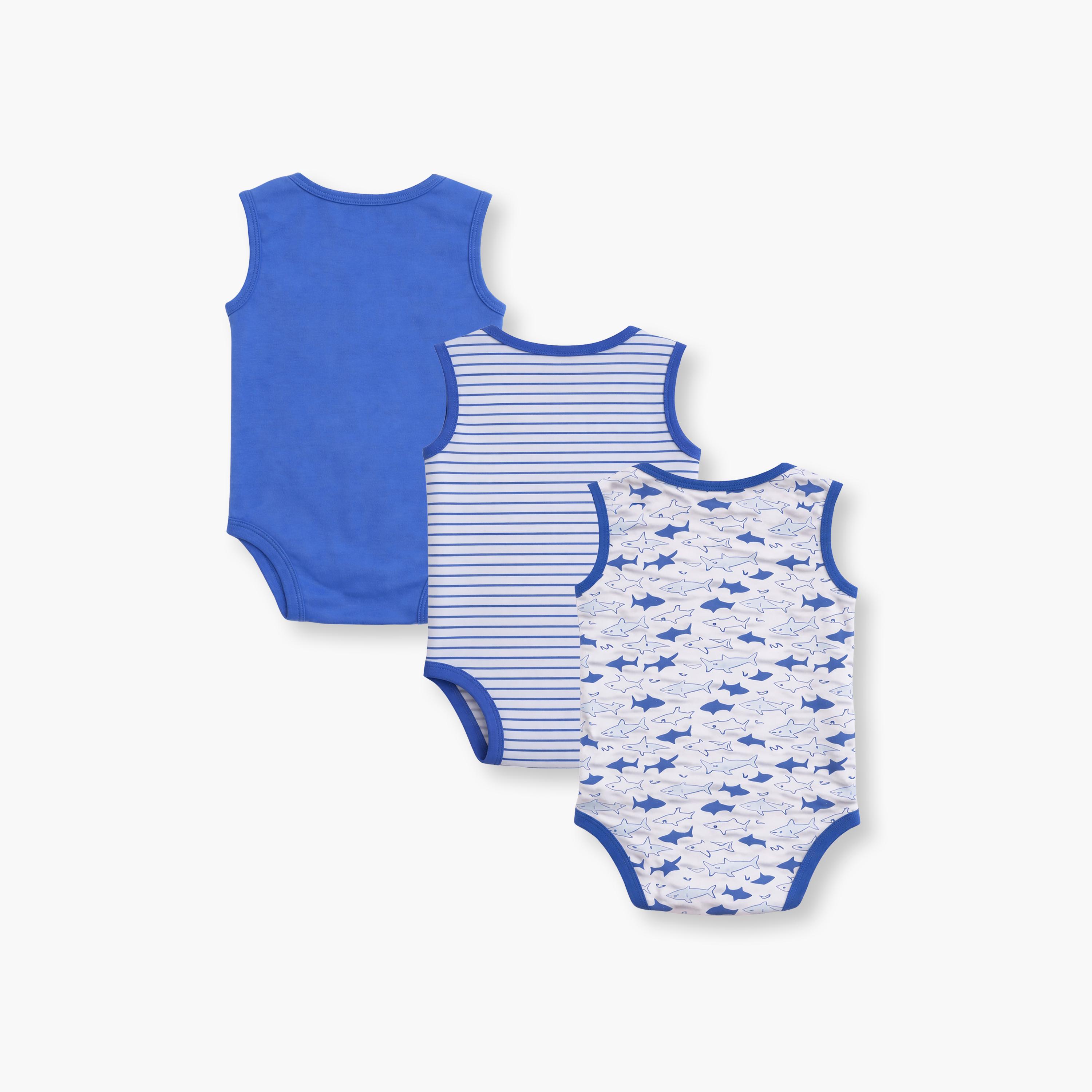 Victor and Jane 3-Piece Sleeveless Shark Printed Bodysuit-baby-boys-clothing-bodysuits-image-2