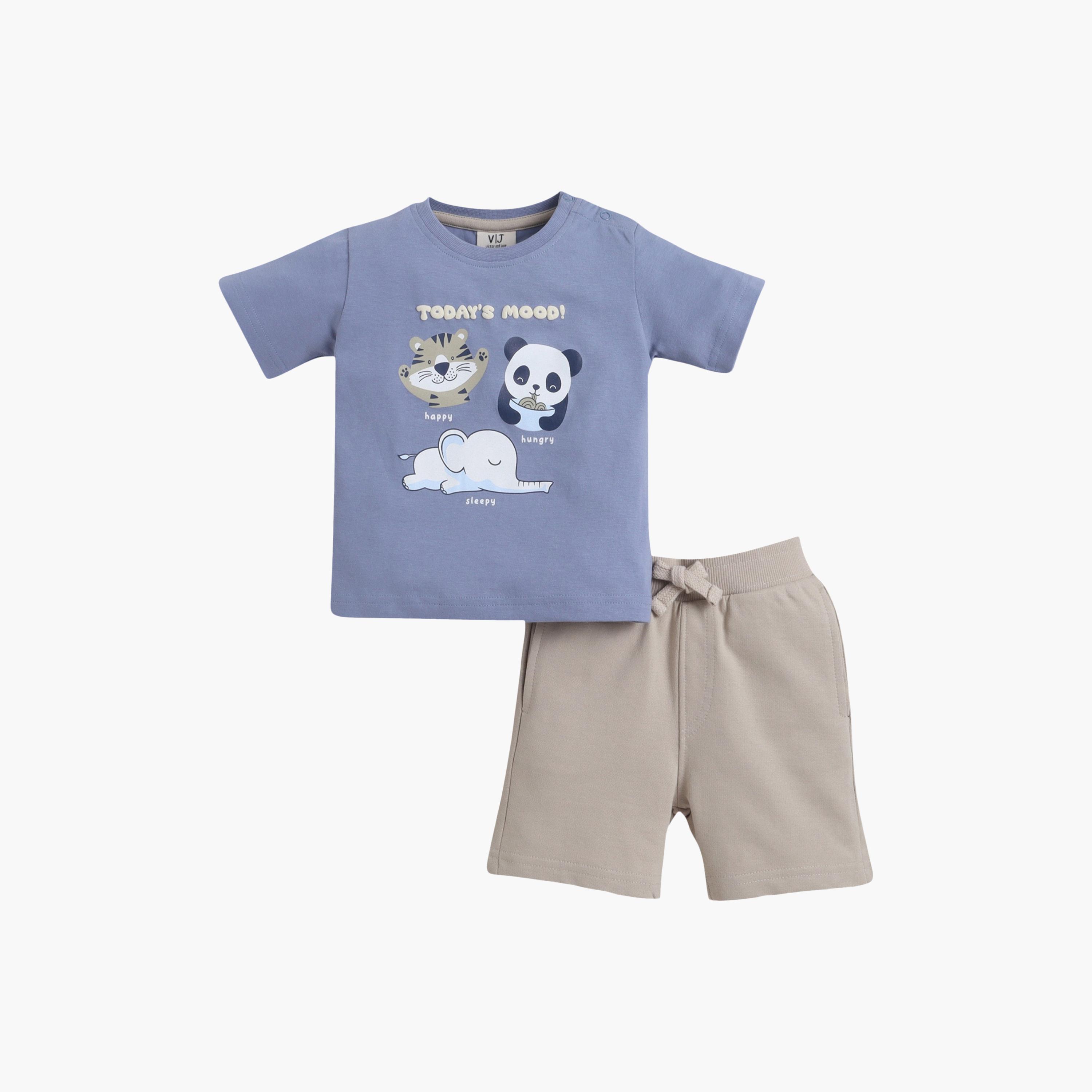 طقم تي شيرت بياقة مستديرة وشورت بطبعة حيوانات من فيكتور آند جين-boys-clothing-setsandcoords-image-1
