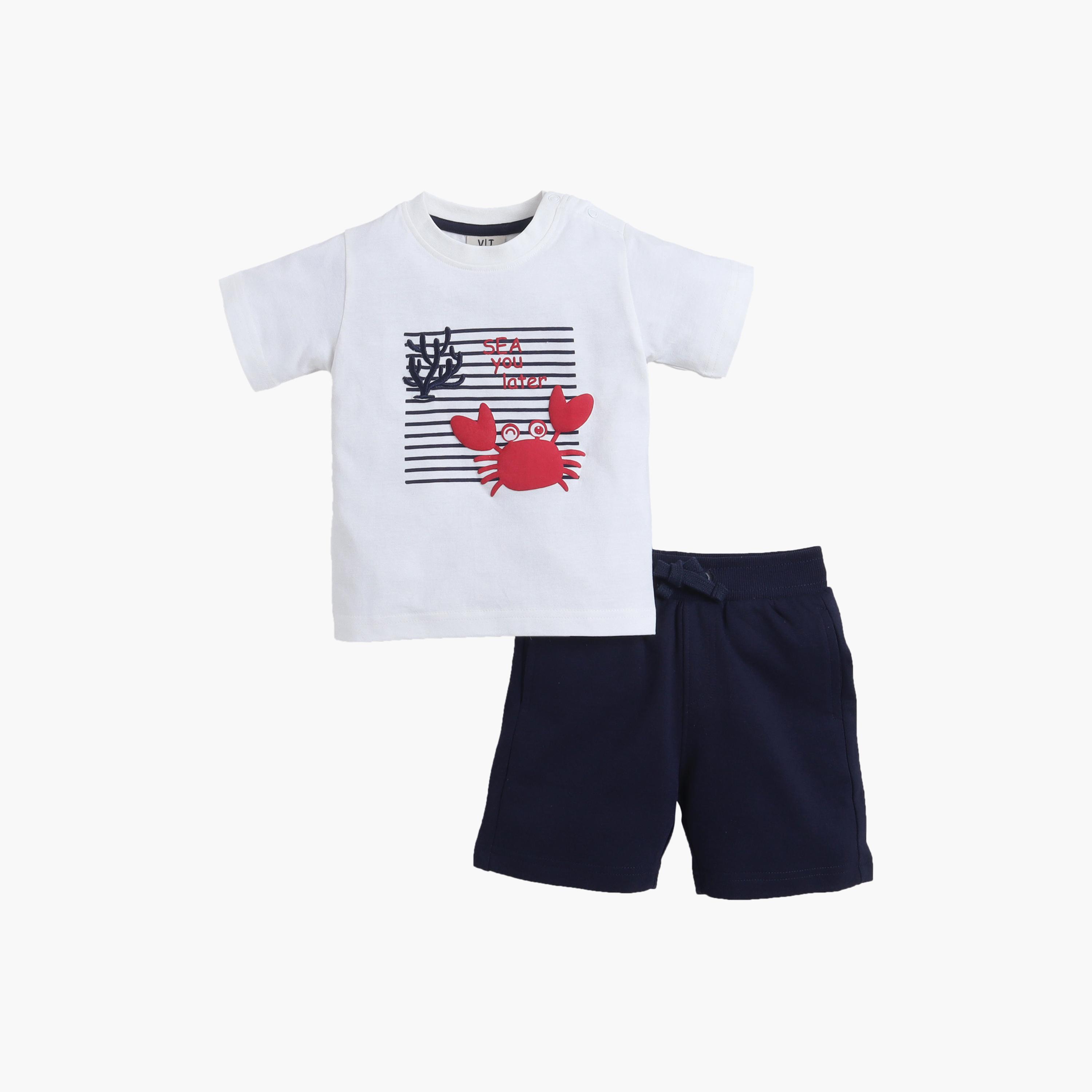 طقم تي شيرت بياقة مستديرة وشورت بطبعة سرطان البحر من فيكتور آند جين-boys-clothing-setsandcoords-image-3