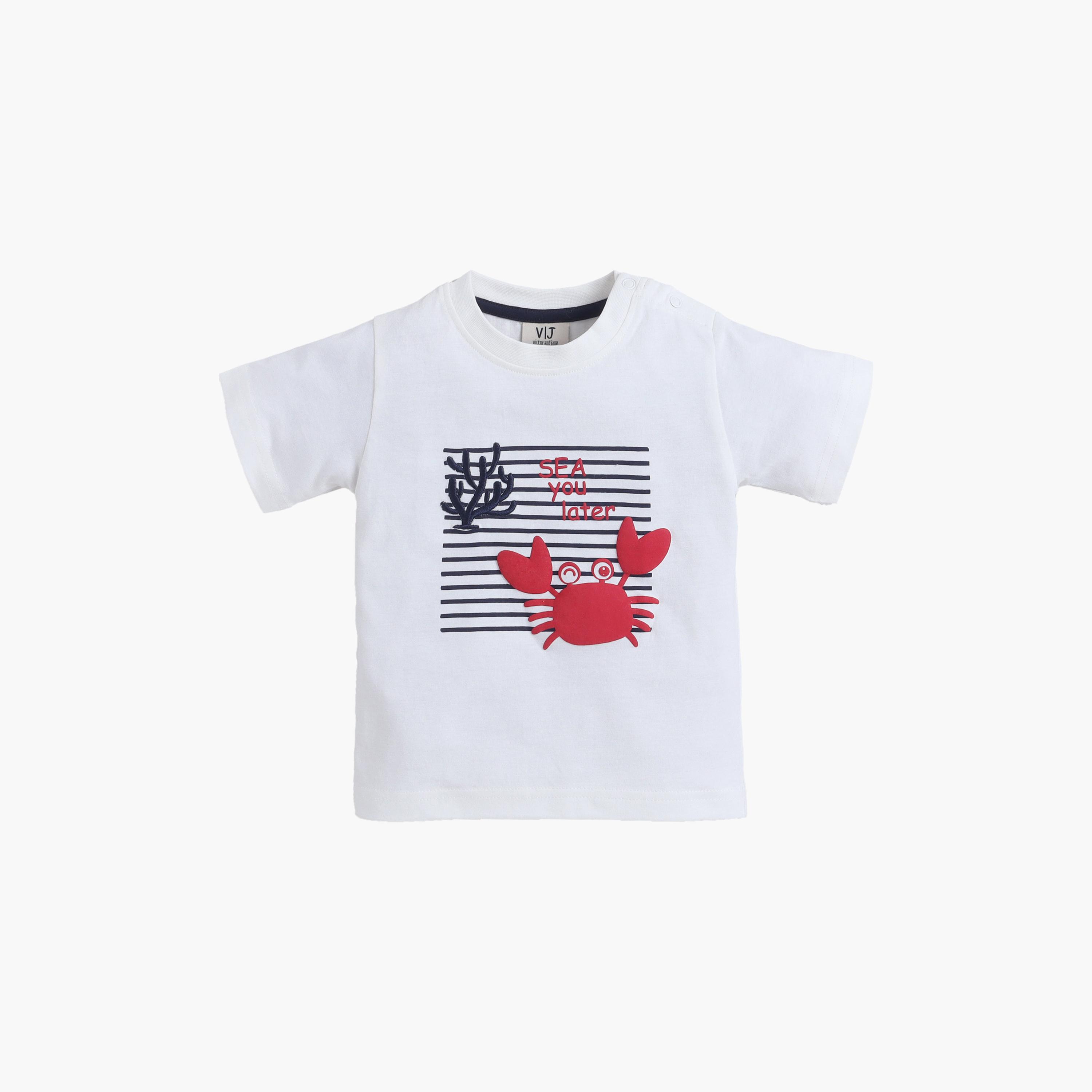 طقم تي شيرت بياقة مستديرة وشورت بطبعة سرطان البحر من فيكتور آند جين-boys-clothing-setsandcoords-image-4