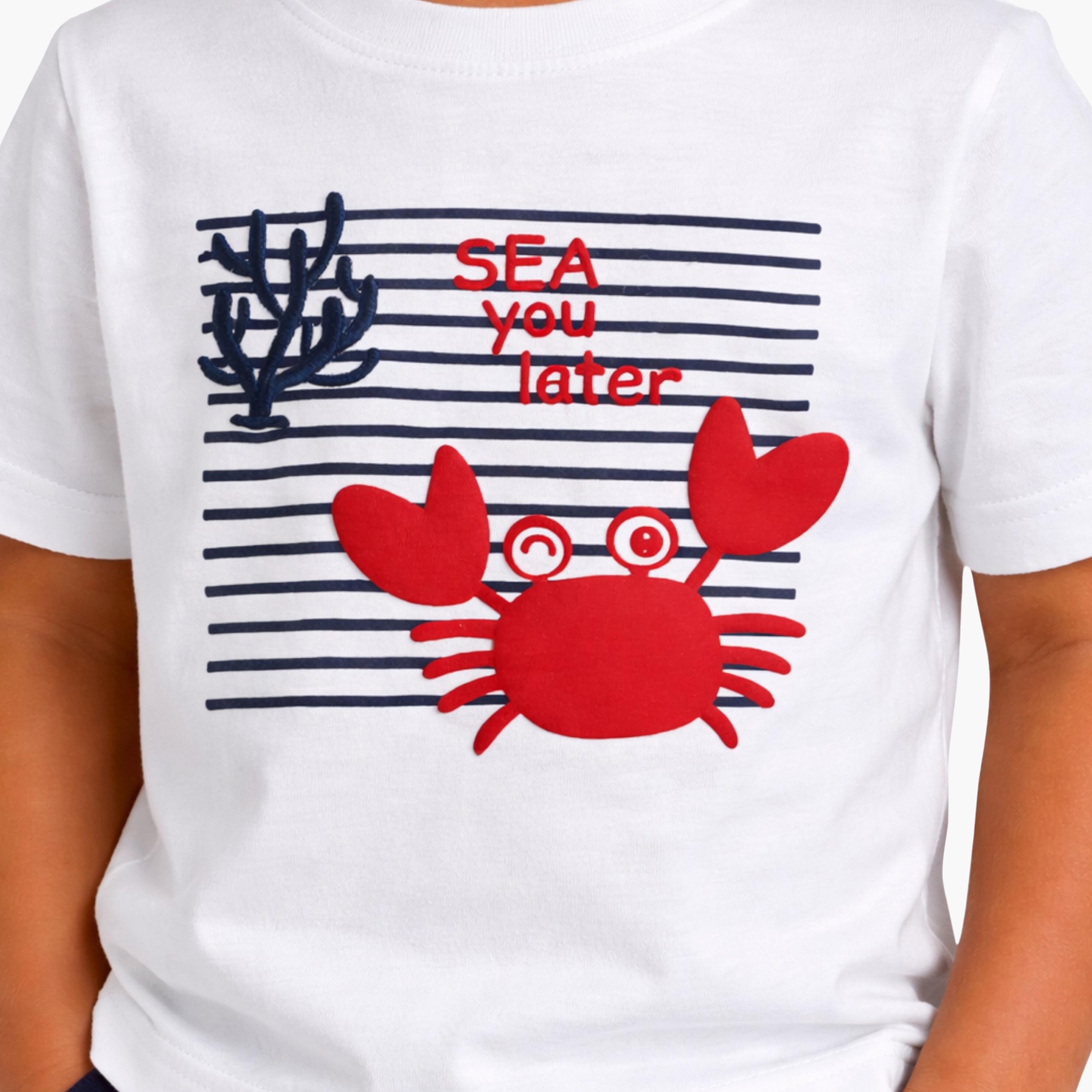 طقم تي شيرت بياقة مستديرة وشورت بطبعة سرطان البحر من فيكتور آند جين-boys-clothing-setsandcoords-image-6