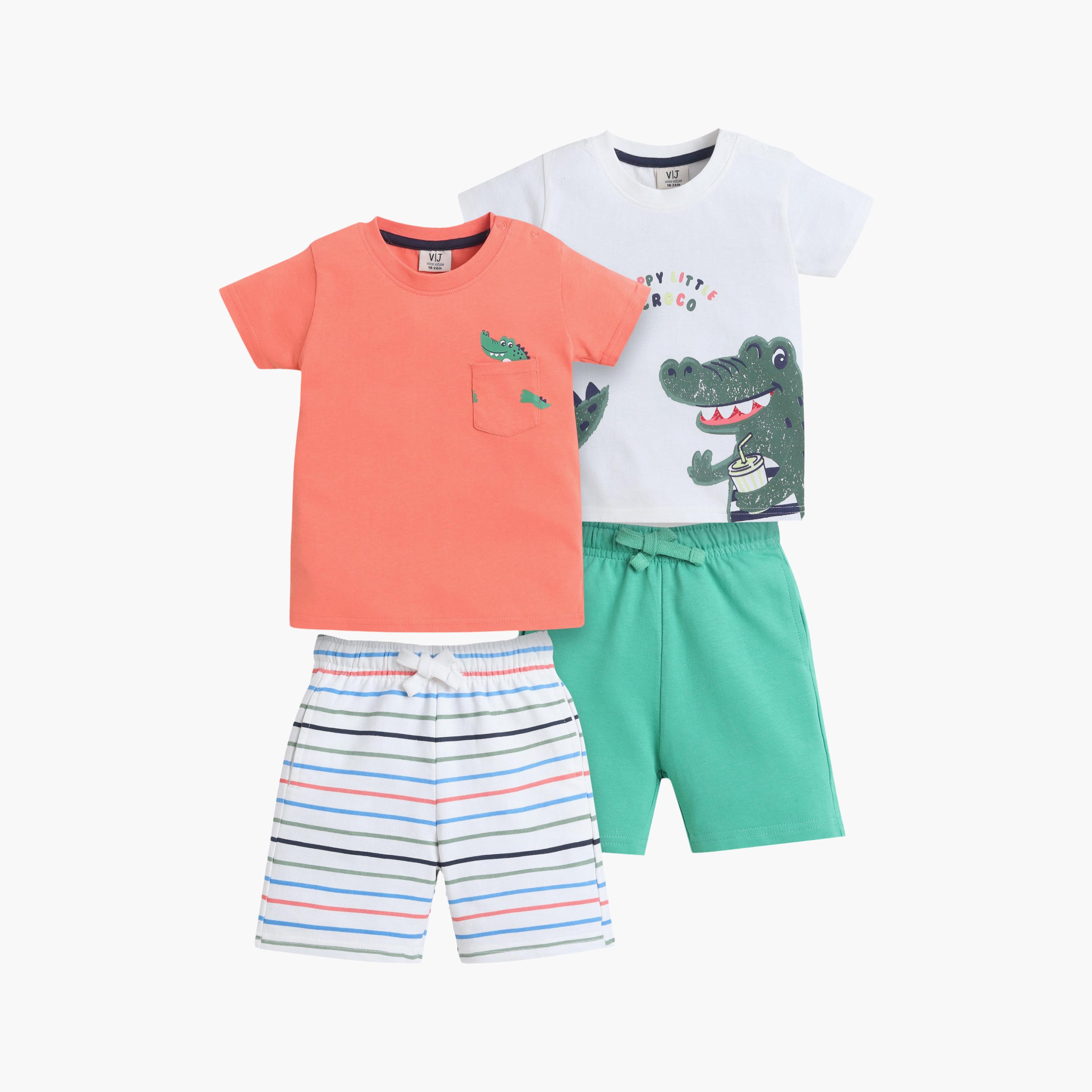 Victor and Jane 4-Piece Graphic Short Sleeves T-Shirts, Pants with Shorts-boys-clothing-setsandcoords-image-1