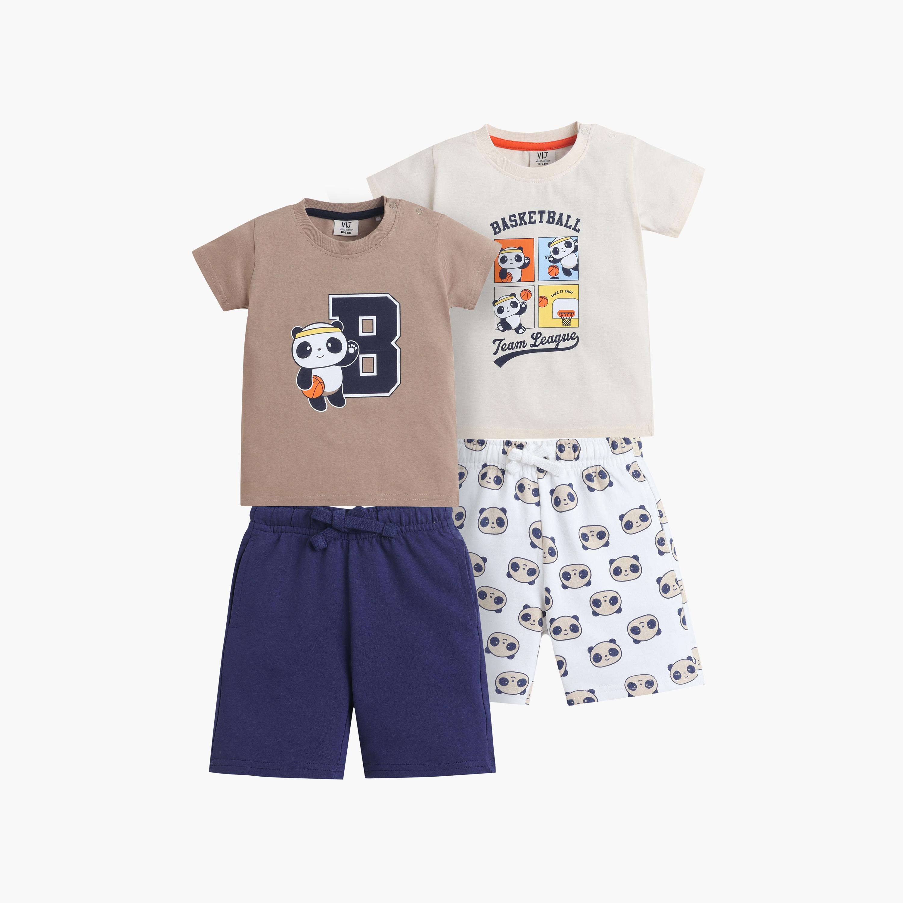 طقم مكون من 4 قطع: تي شيرتات بأكمام قصيرة ورسومات، وبنطلون مع شورت من فيكتور آند جين-boys-clothing-setsandcoords-image-1