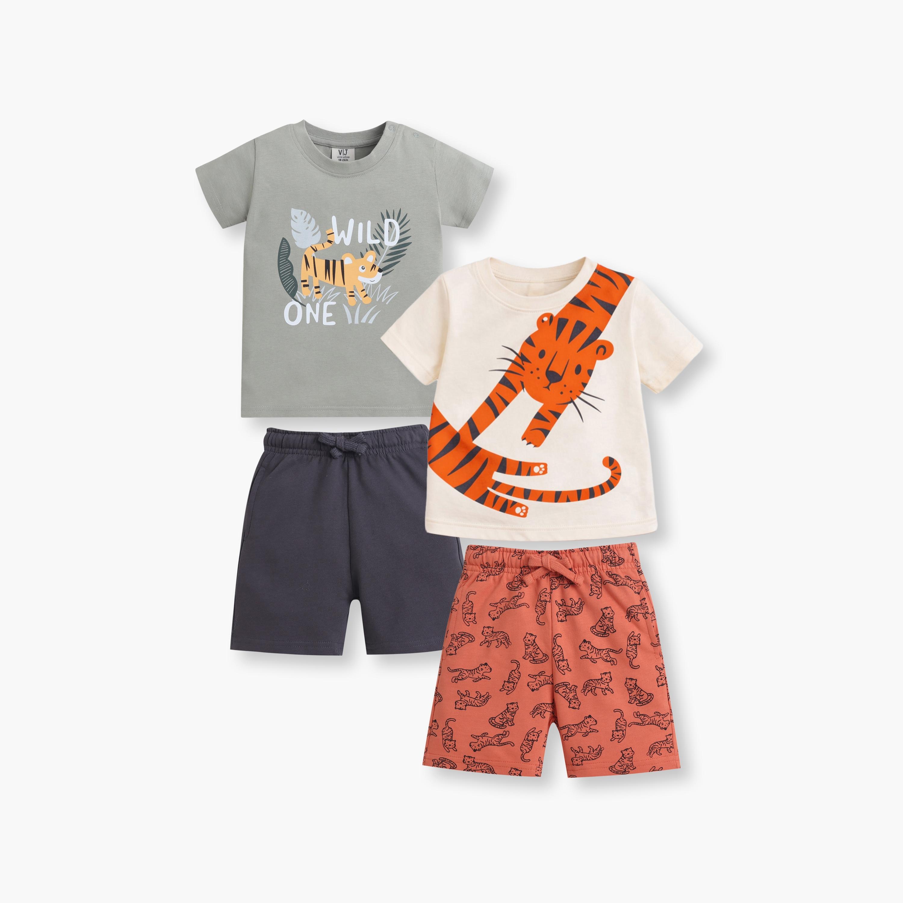 Victor and Jane Set of 2 Printed T-Shirts & Shorts-baby-boys-clothing-setsandcoords-image-1