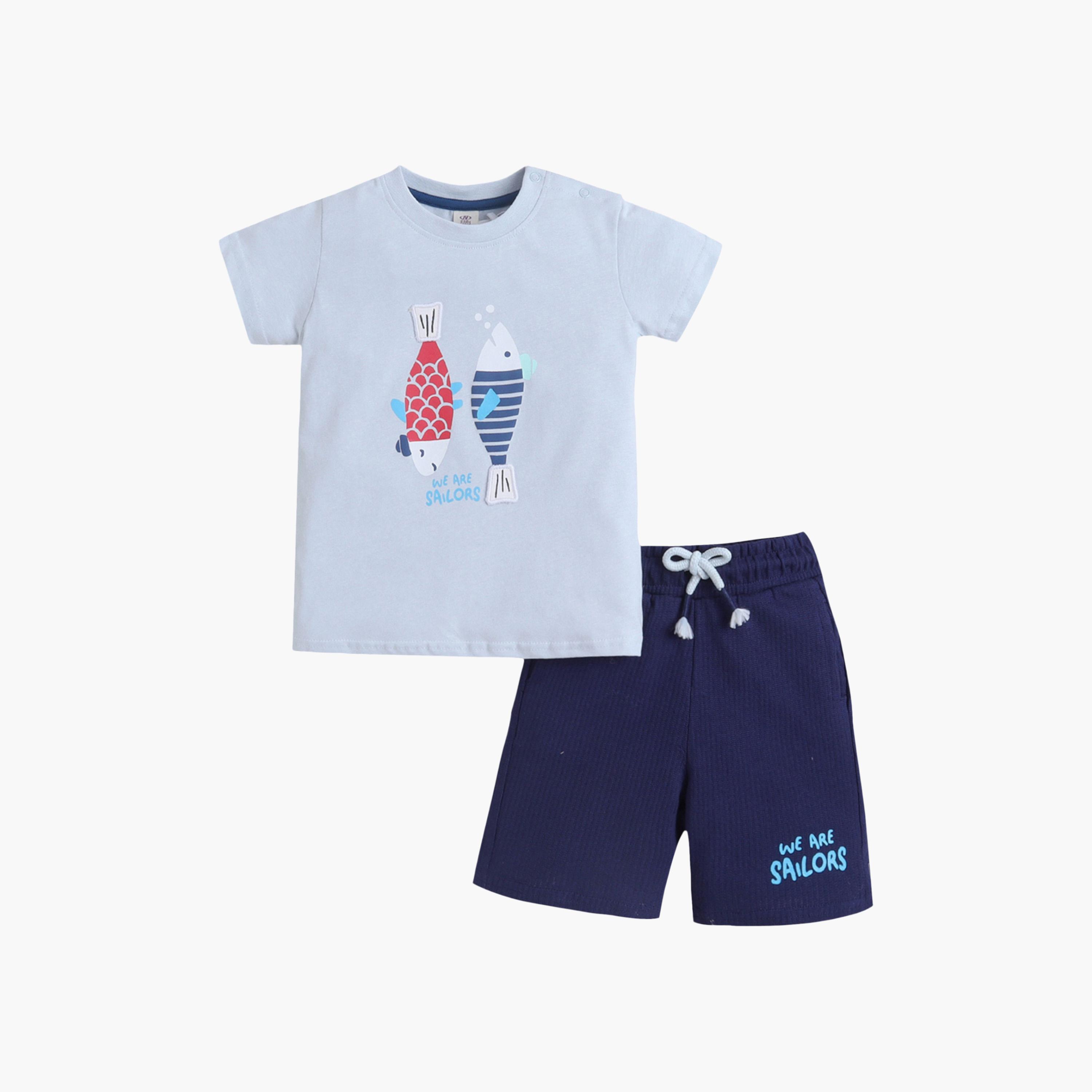 Victor and Jane Fish Printed T-Shirt & Drawstring Shorts Set-boys-clothing-setsandcoords-image-1