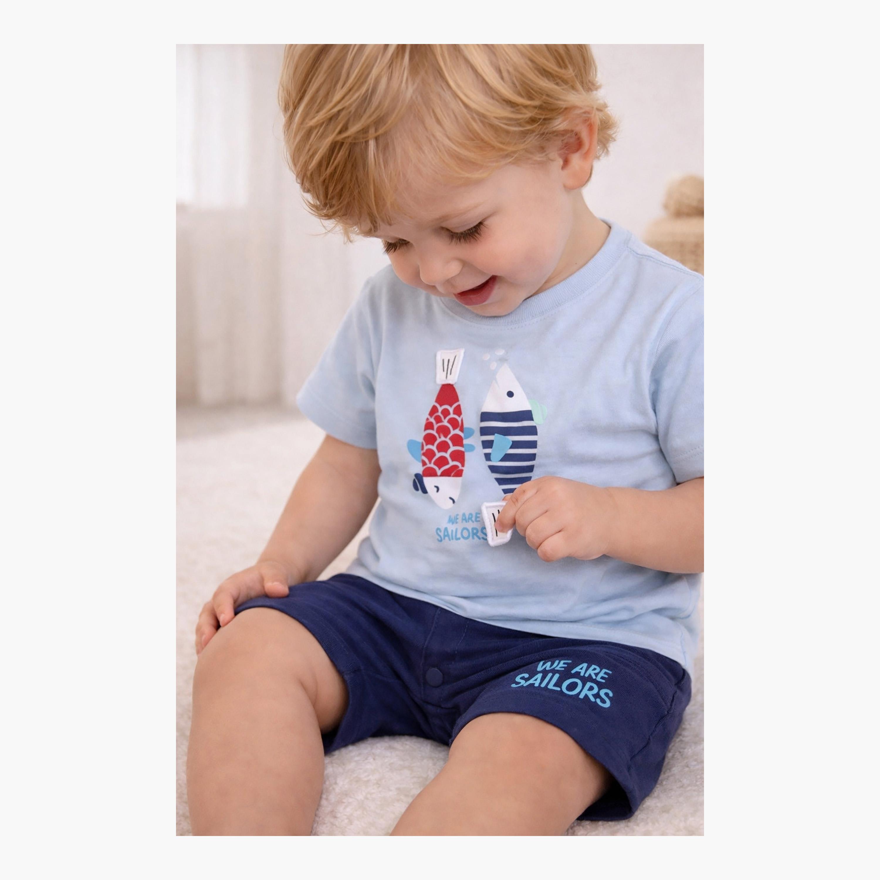 Victor and Jane Fish Printed T-Shirt & Drawstring Shorts Set-boys-clothing-setsandcoords-image-4