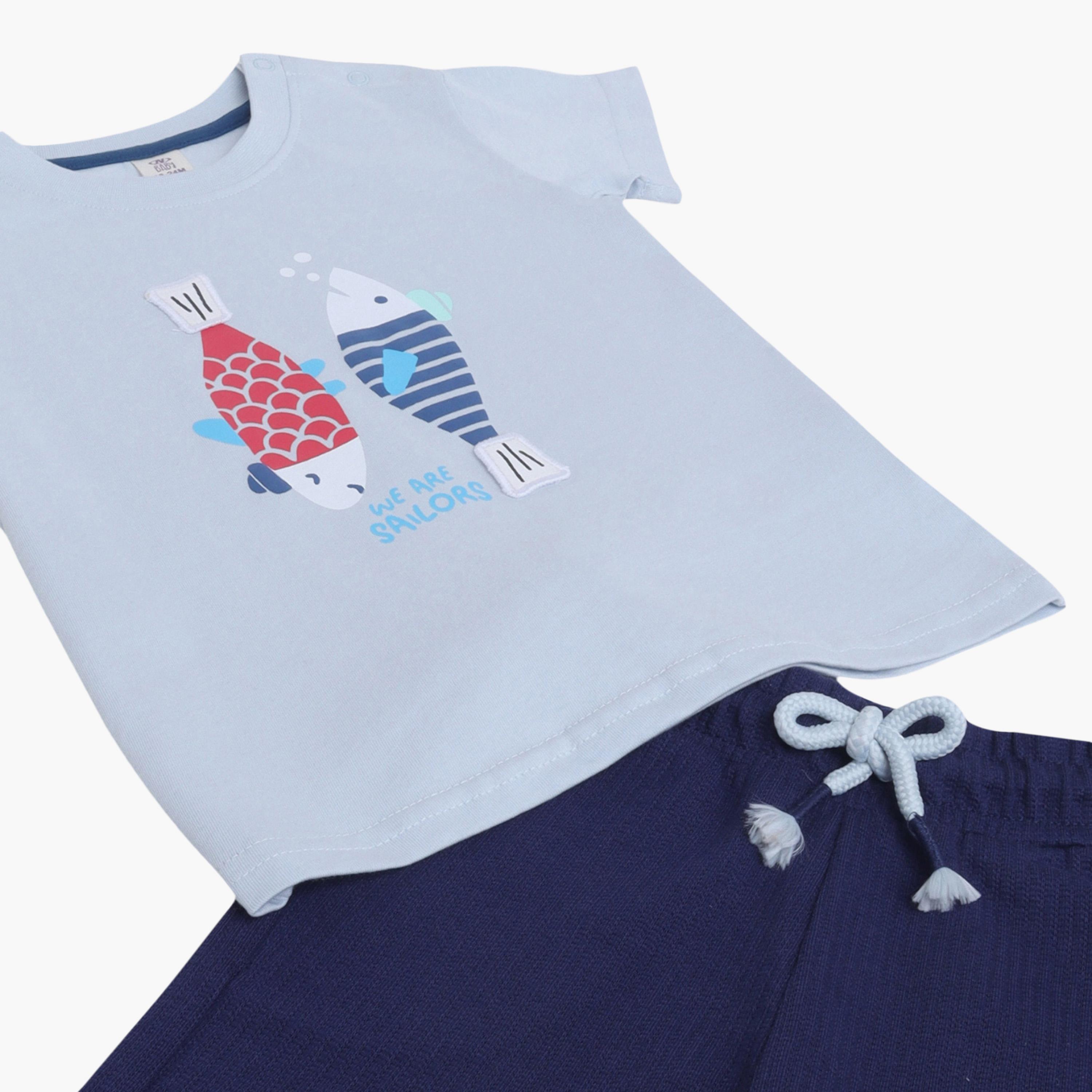 Victor and Jane Fish Printed T-Shirt & Drawstring Shorts Set-boys-clothing-setsandcoords-image-5