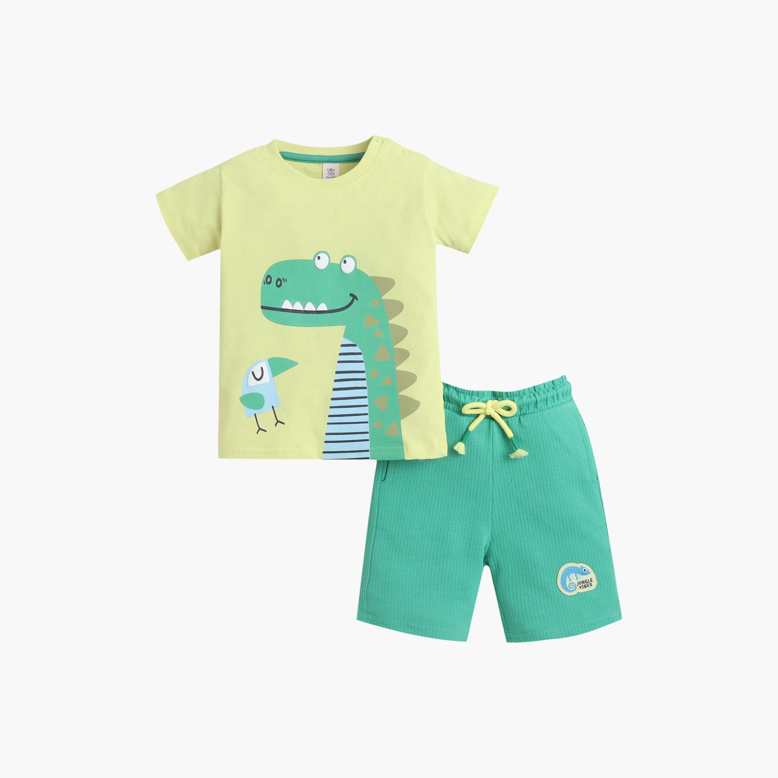 طقم تي شيرت برسومات تمساح وشورت برباط خصر من فيكتور آند جين-boys-clothing-setsandcoords-image-1