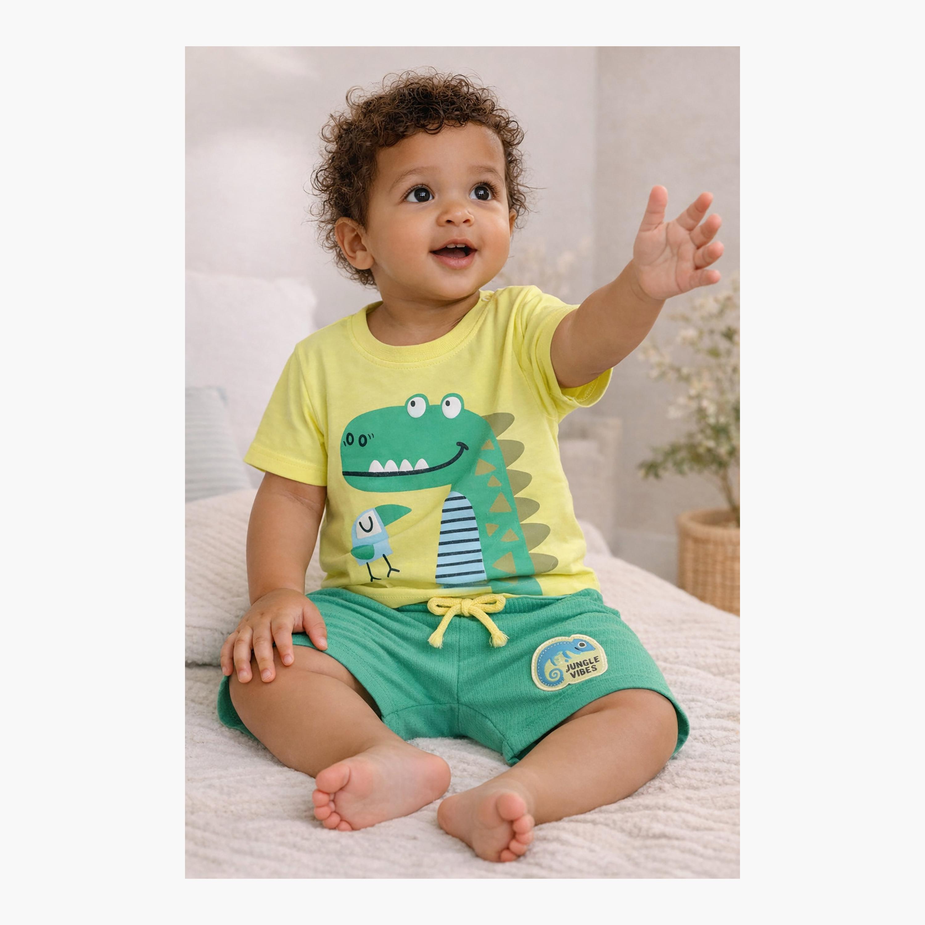 طقم تي شيرت برسومات تمساح وشورت برباط خصر من فيكتور آند جين-boys-clothing-setsandcoords-image-4