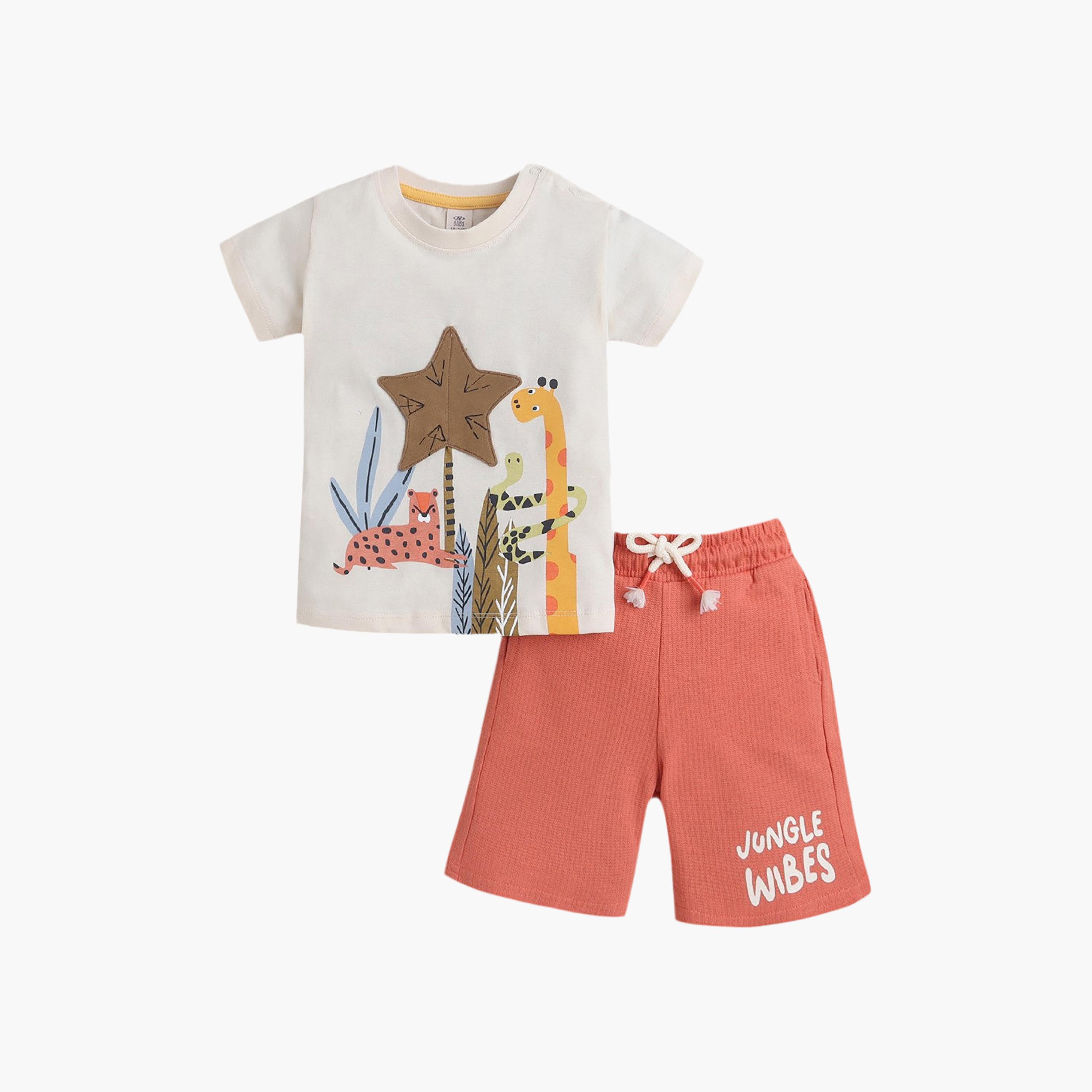 Victor and Jane Safari Animal Printed T-Shirt & Drawstring Shorts Set-boys-clothing-setsandcoords-image-1