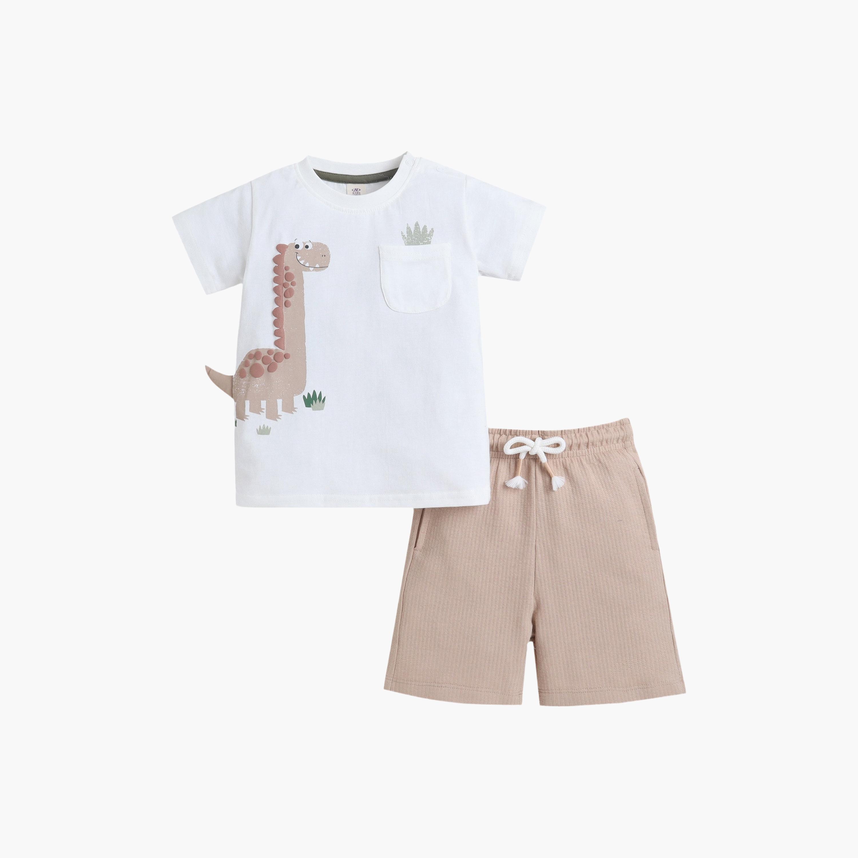 Victor and Jane Dinosaur Appliqué T-Shirt & Drawstring Shorts Set-boys-clothing-setsandcoords-image-1