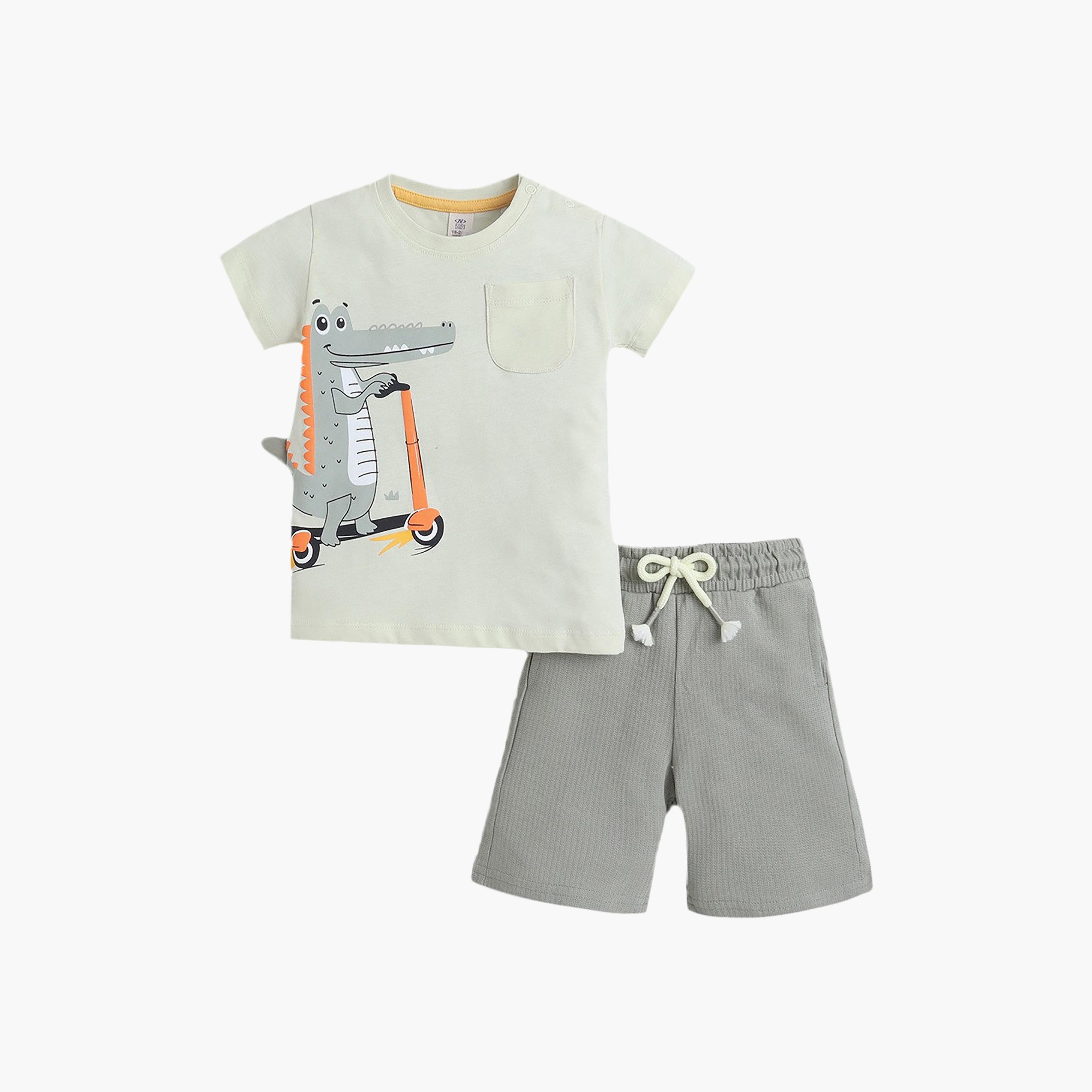 Victor and Jane Crocodile Scooter Printed T-Shirt & Drawstring Shorts Set-boys-clothing-setsandcoords-image-1