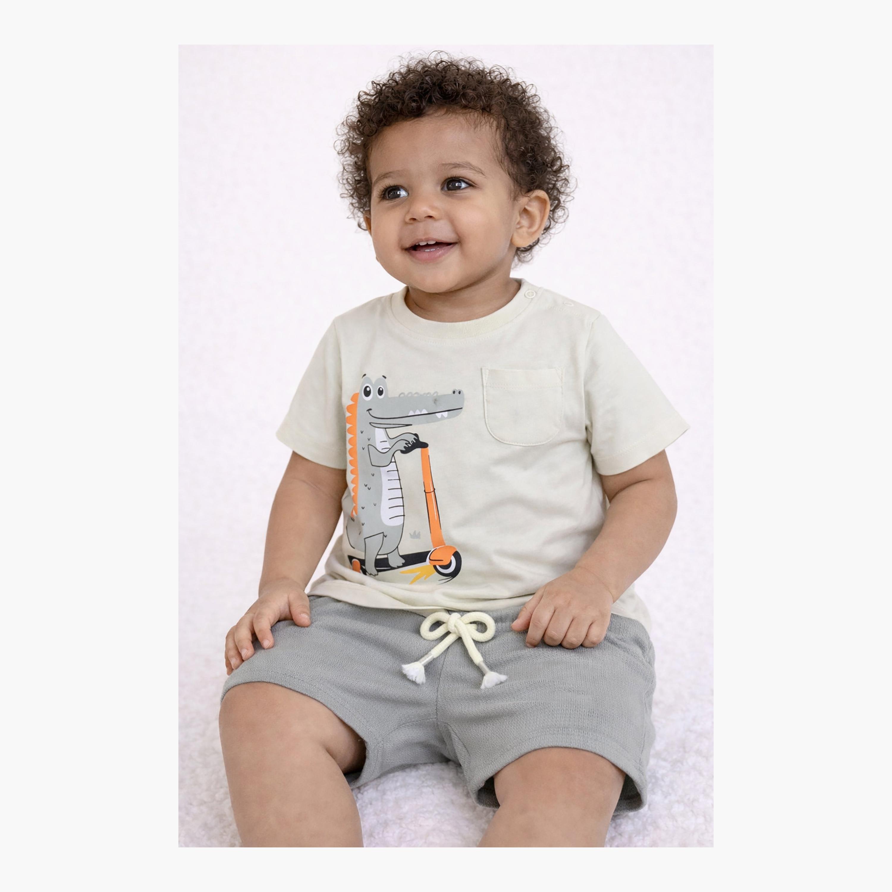 Victor and Jane Crocodile Scooter Printed T-Shirt & Drawstring Shorts Set-boys-clothing-setsandcoords-image-4