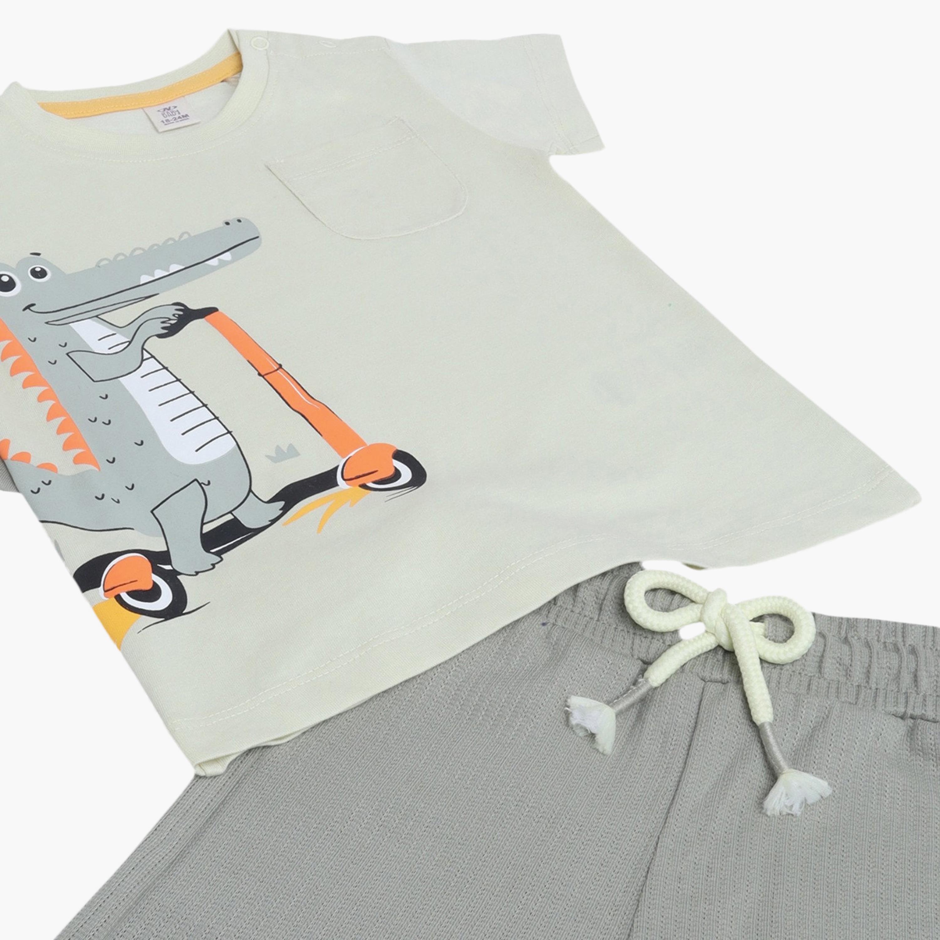 Victor and Jane Crocodile Scooter Printed T-Shirt & Drawstring Shorts Set-boys-clothing-setsandcoords-image-5