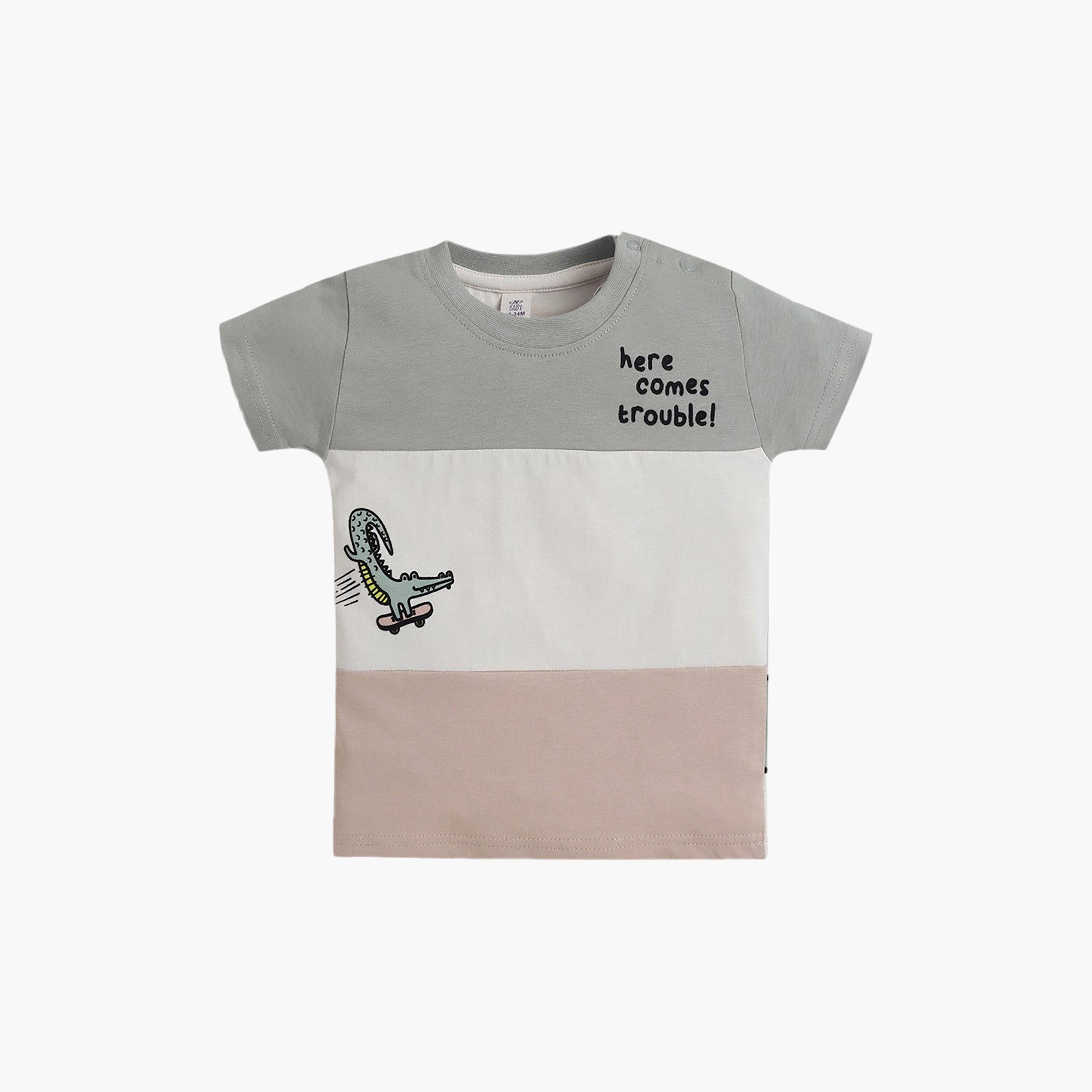 Victor and Jane Crocodile Print Colour-Block T-Shirt & Drawstring Shorts Set-boys-clothing-setsandcoords-image-2