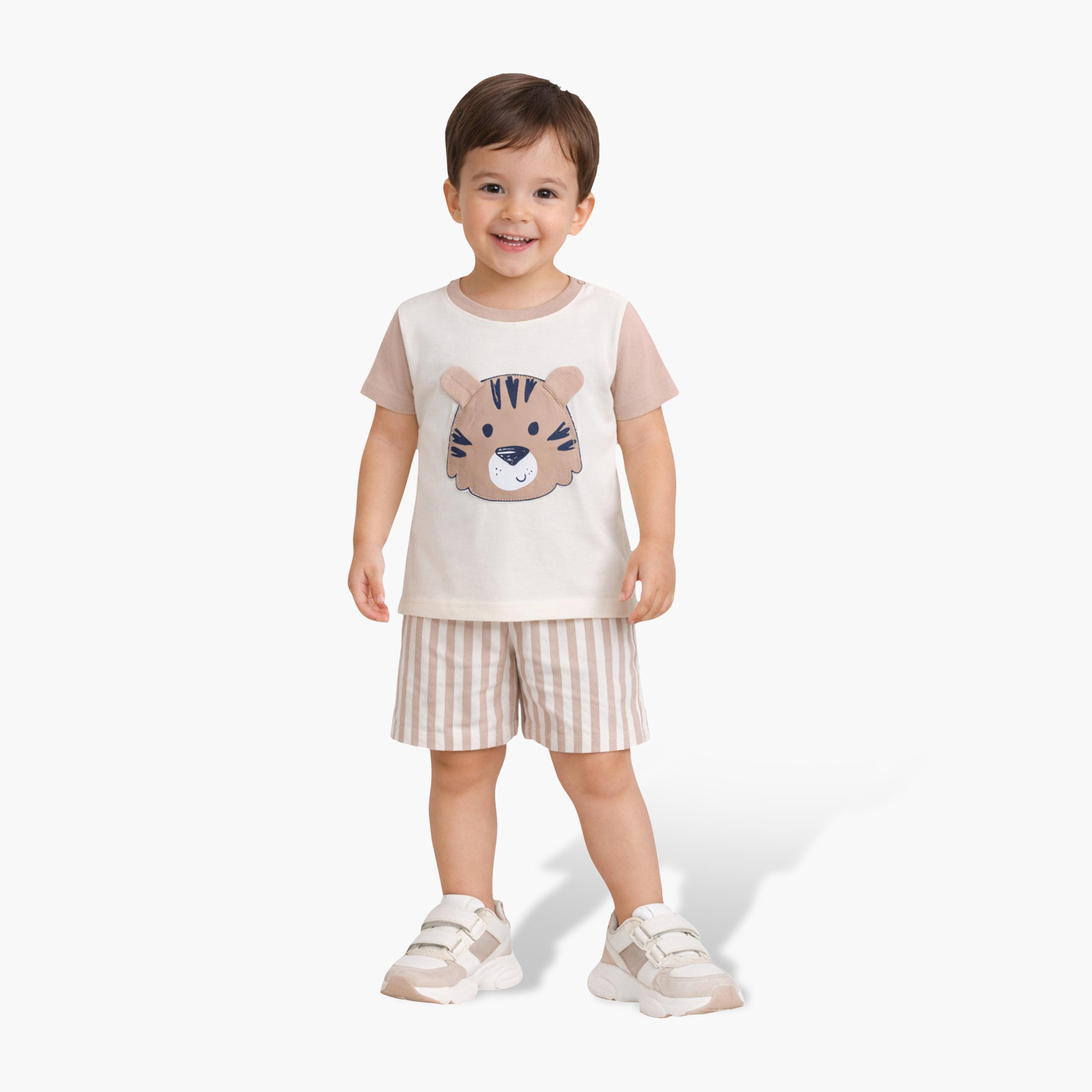 Victor and Jane Half Sleeves Tiger Face Embroidered T-Shirt & Shorts Set-baby-boys-clothing-setsandcoords-image-1