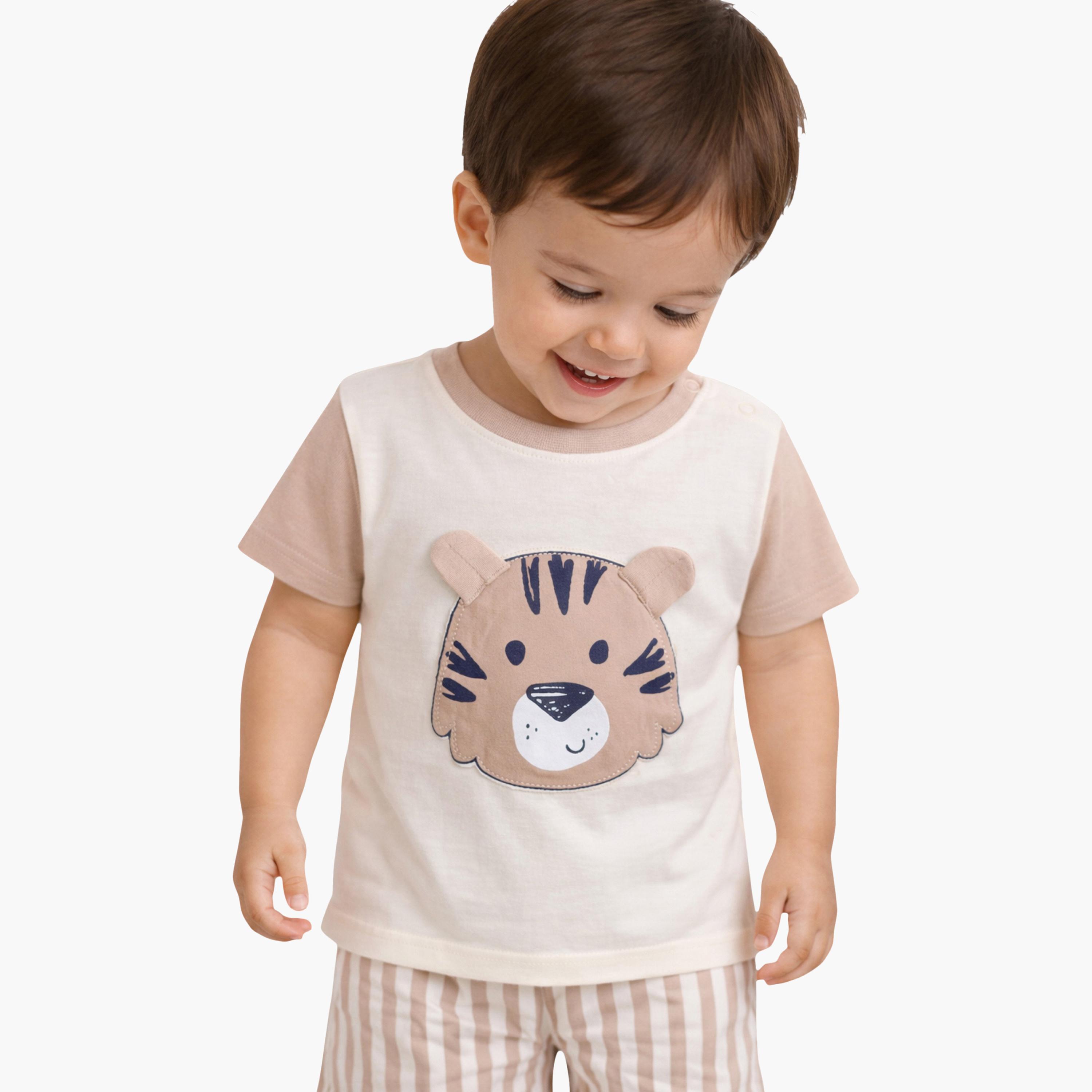 Victor and Jane Half Sleeves Tiger Face Embroidered T-Shirt & Shorts Set-baby-boys-clothing-setsandcoords-image-2
